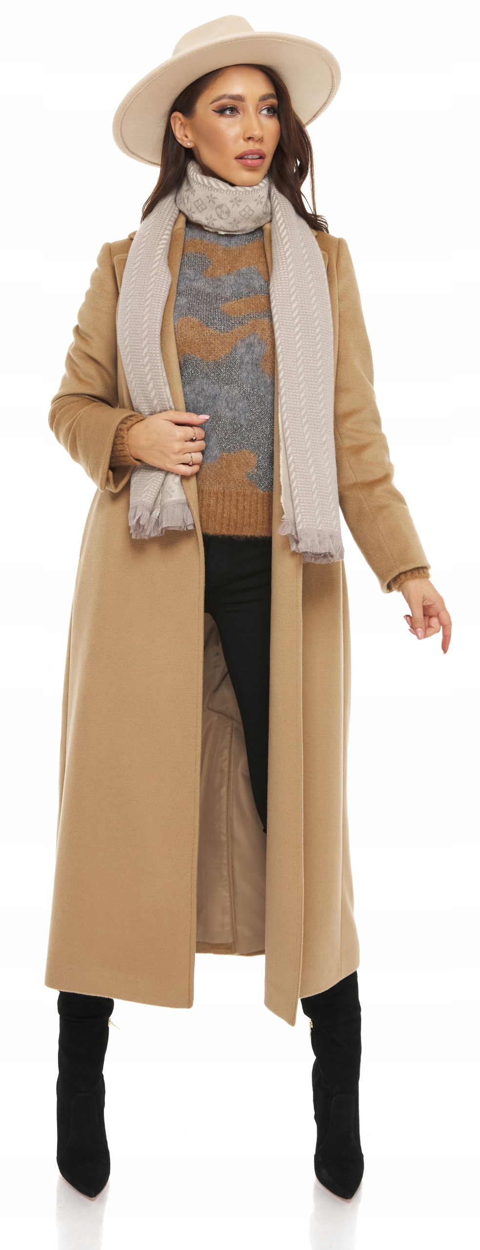 SZAL SZALIK DAMSKI CIEPŁY azteckie wzory LUI beż Długość 200 cm