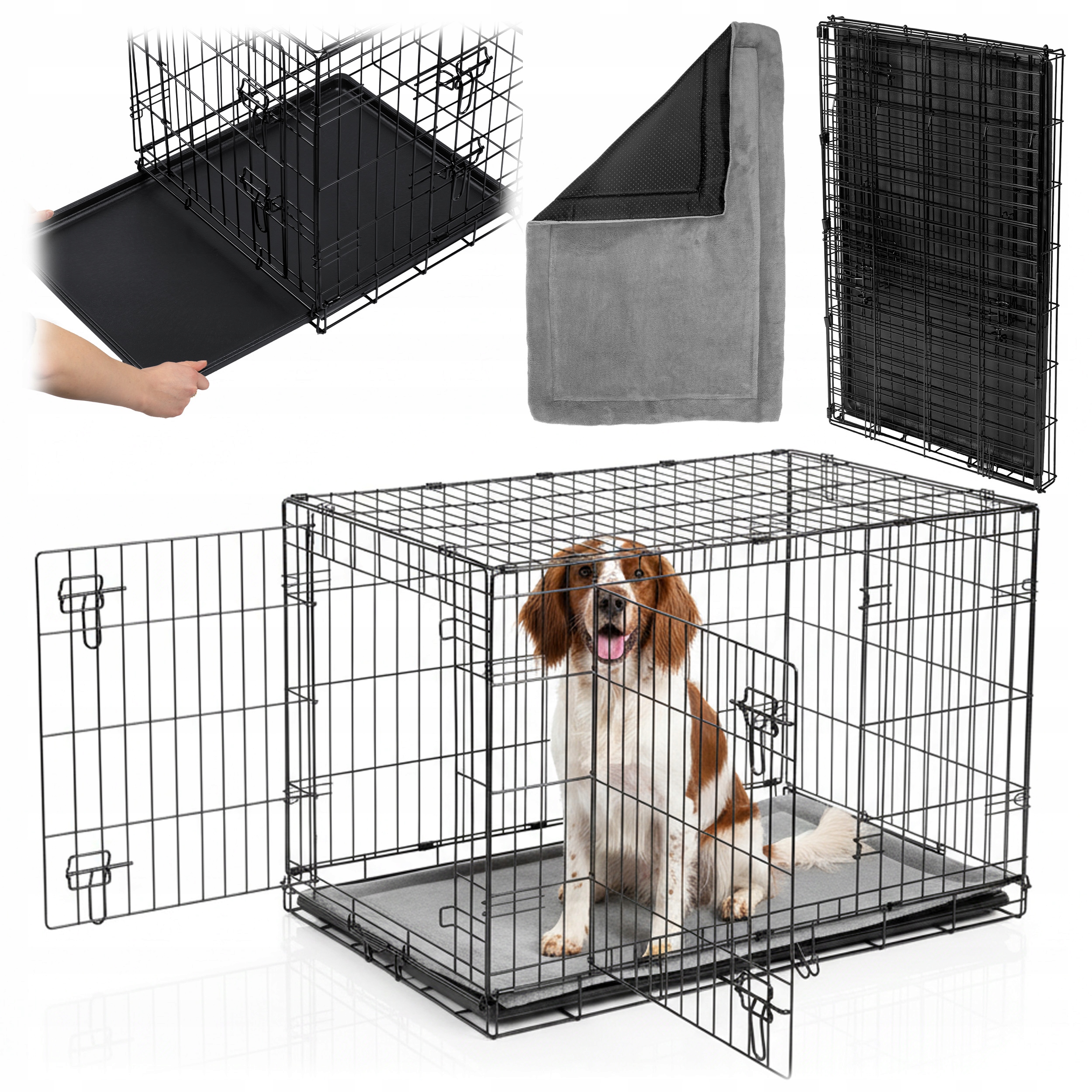 Levně Pethaus PH-201 Kovová kennelová klec pro psa s pelíškem 91 x 57 x 62 cm