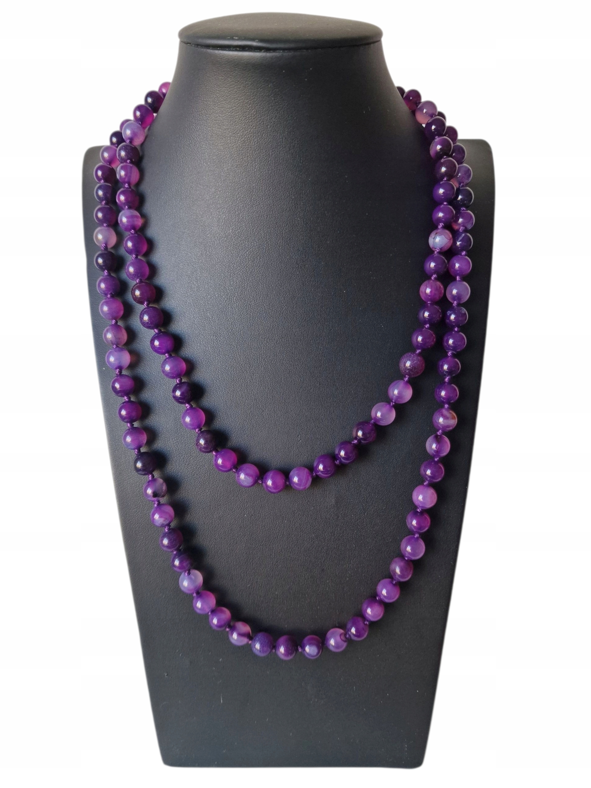 Vintage Achát Fialový Éterický Náhrdelník S Dlouhou Šňůrka Dobrá Aura