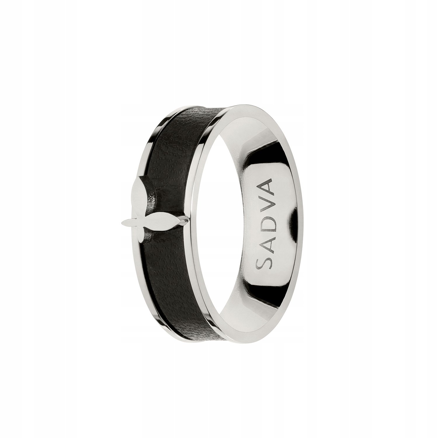 

Pierścionek z czarną eko skórką i motylem Sadva