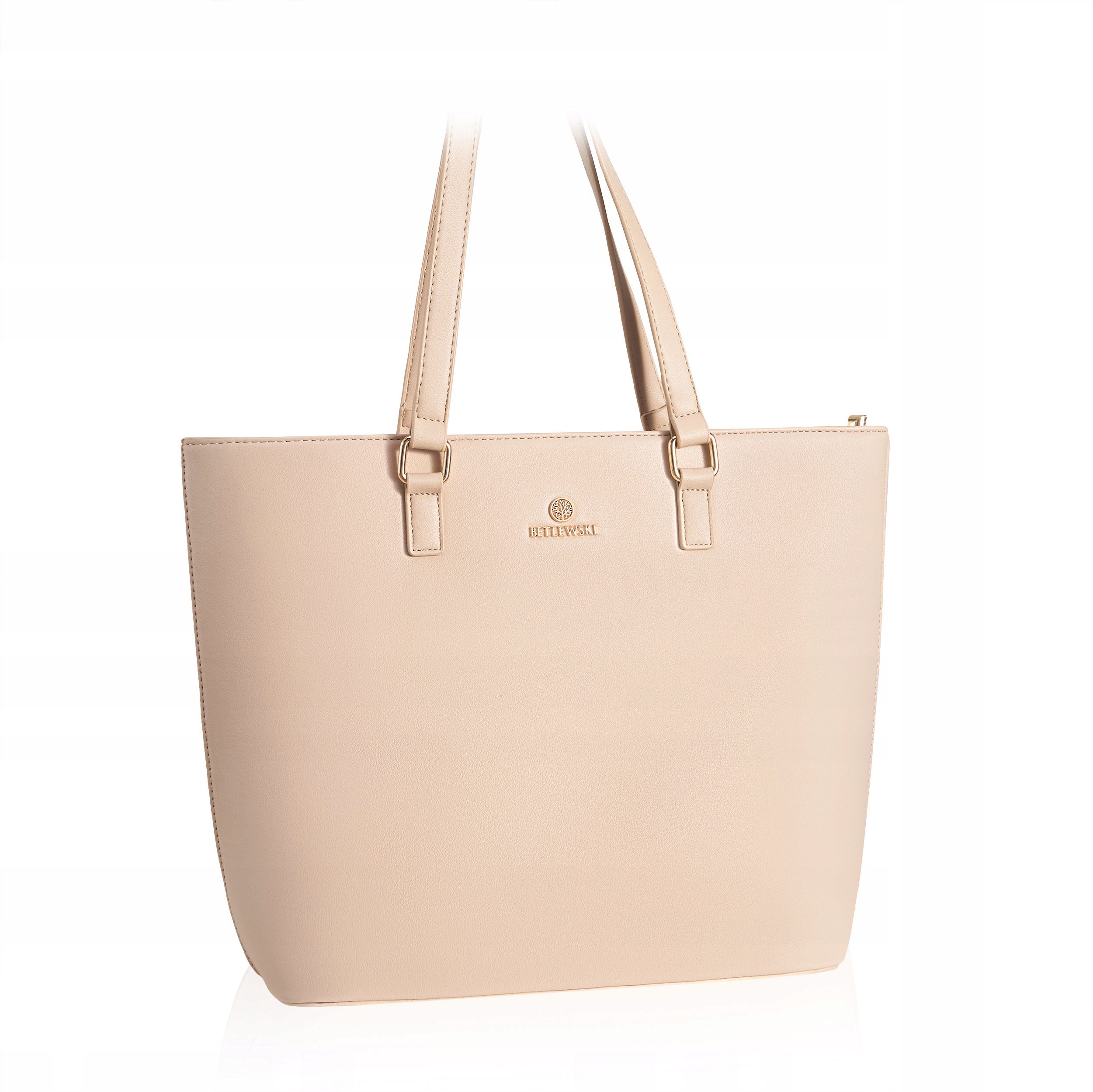 Betlewski Klasyczna Torebka Damska Shopper Na Ramię Beżowa Skóra Eko Logo