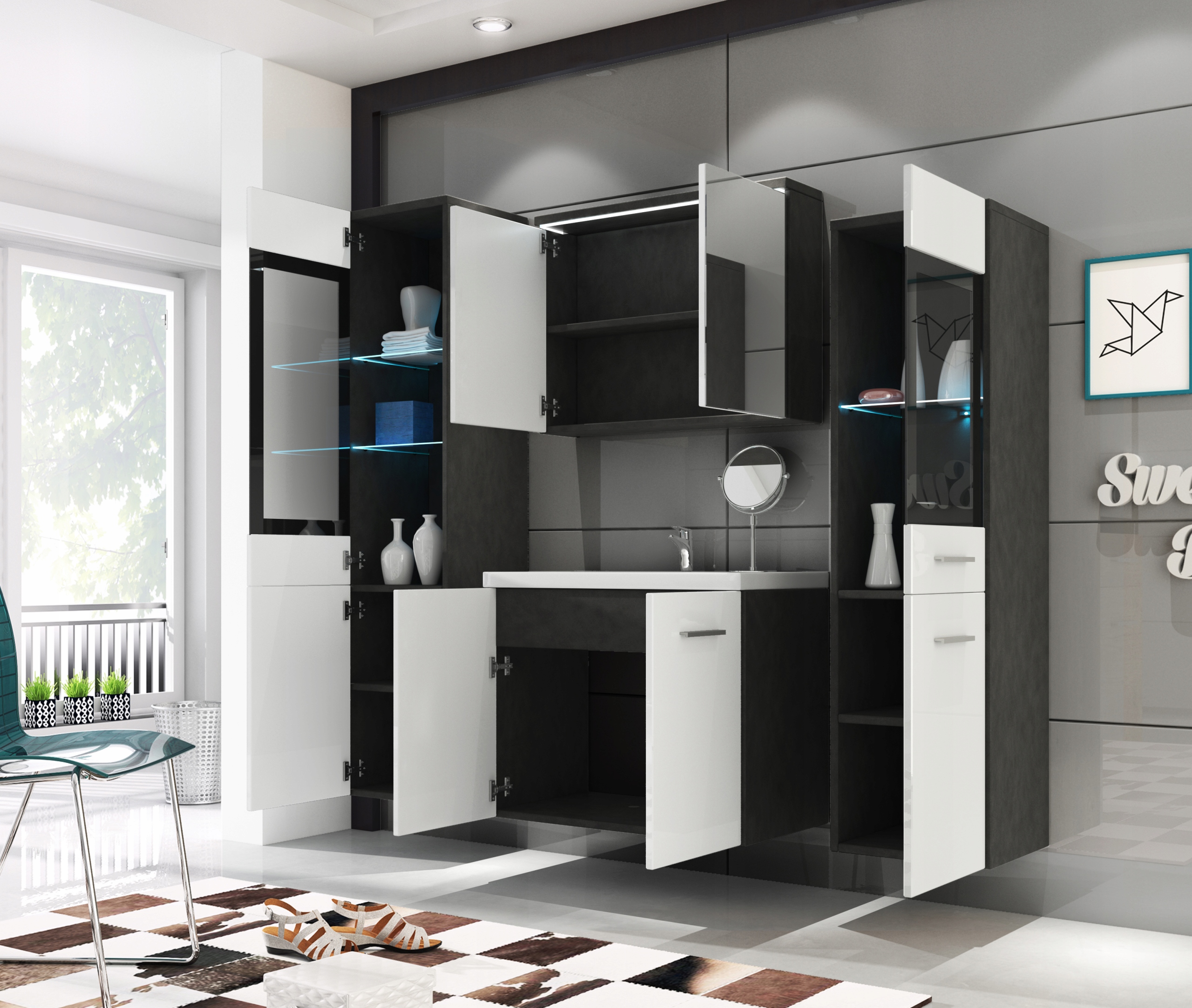 Meble łazienkowe UDINE + UMYWALKA + LUSTRO WITRYNA