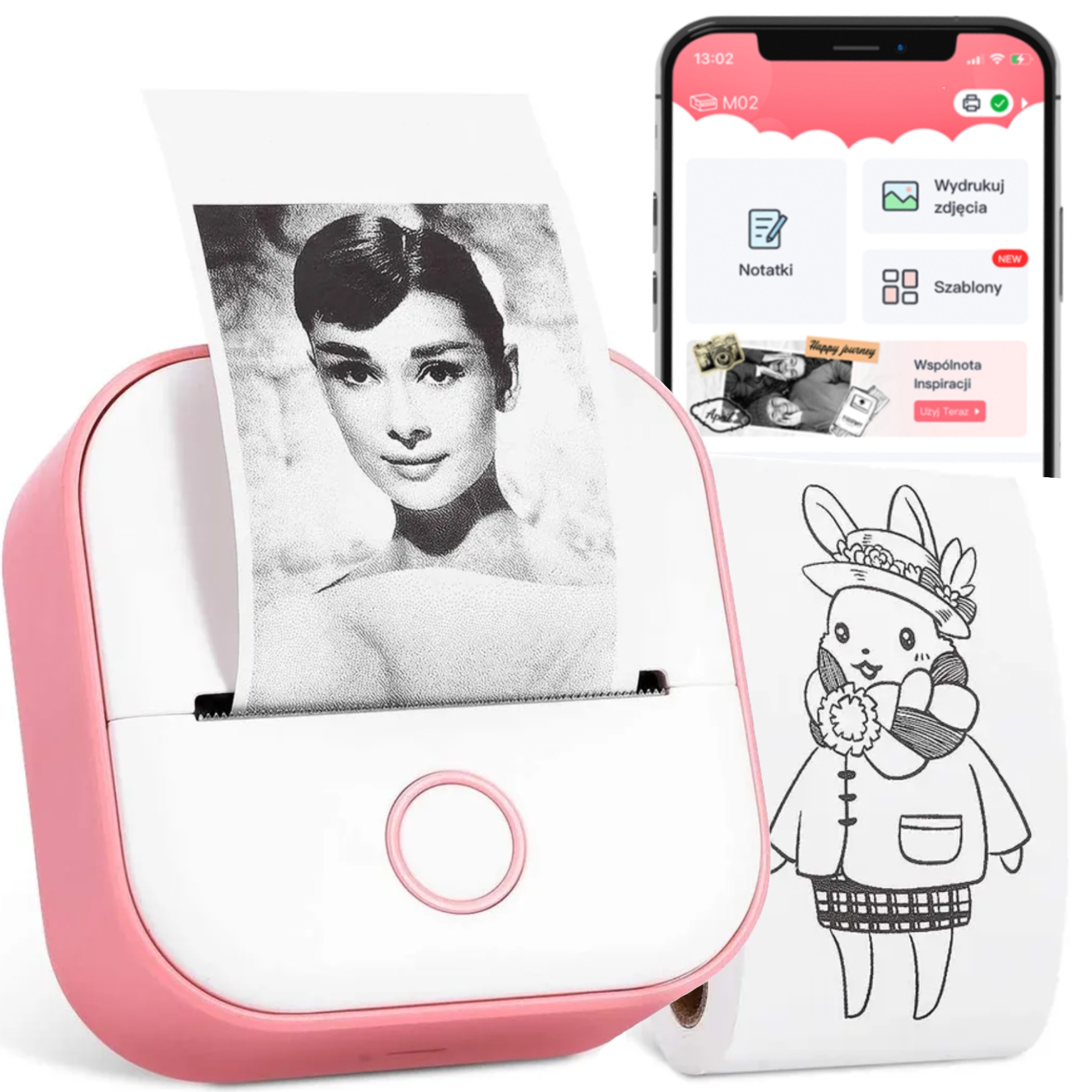 Phomemo T02 mini drukarka termiczna naklejek notatek etykiety