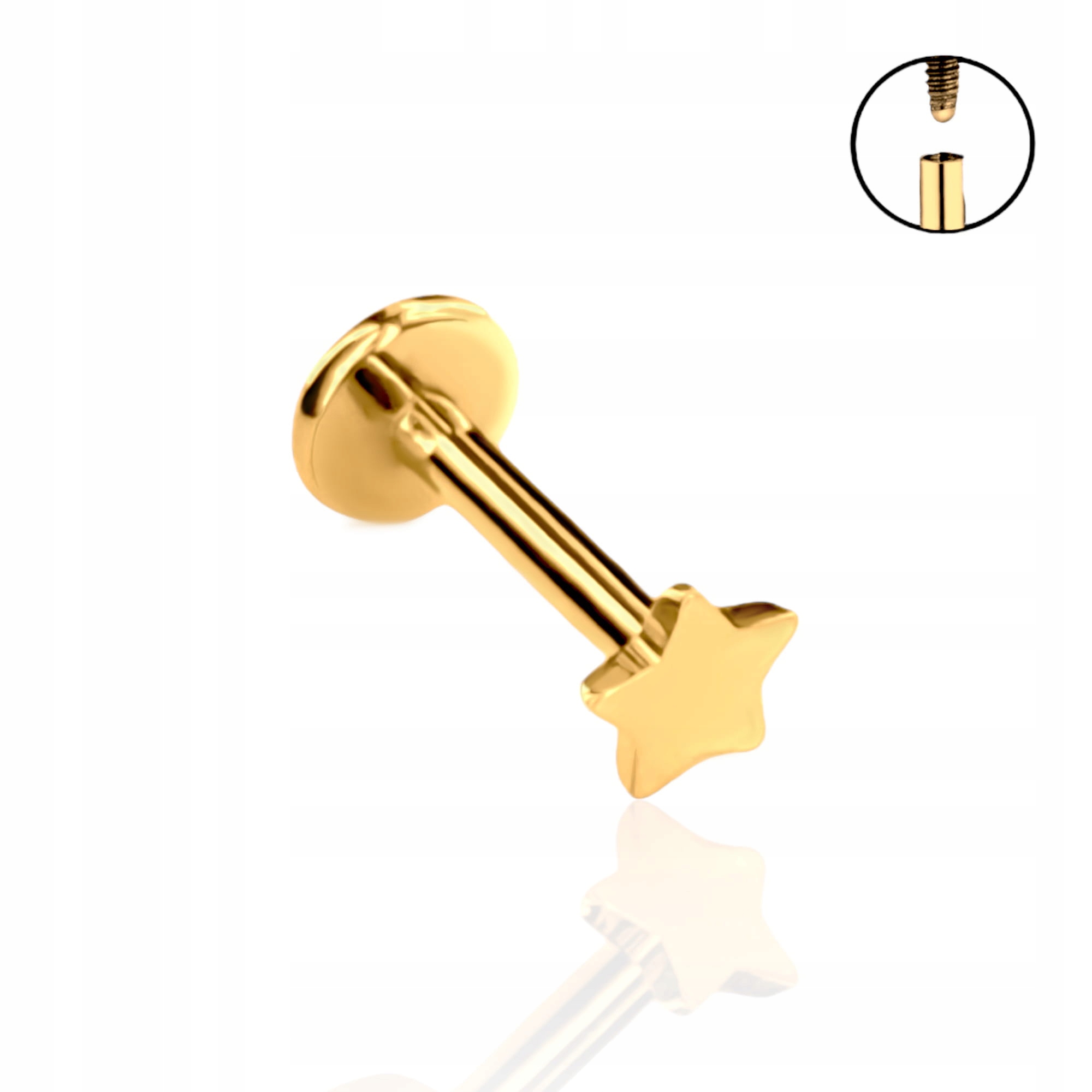 Kolczyk PIERCING Labret Złoty GWIAZDKA Helix LOBE Tragus TYTAN 1,2/6/3