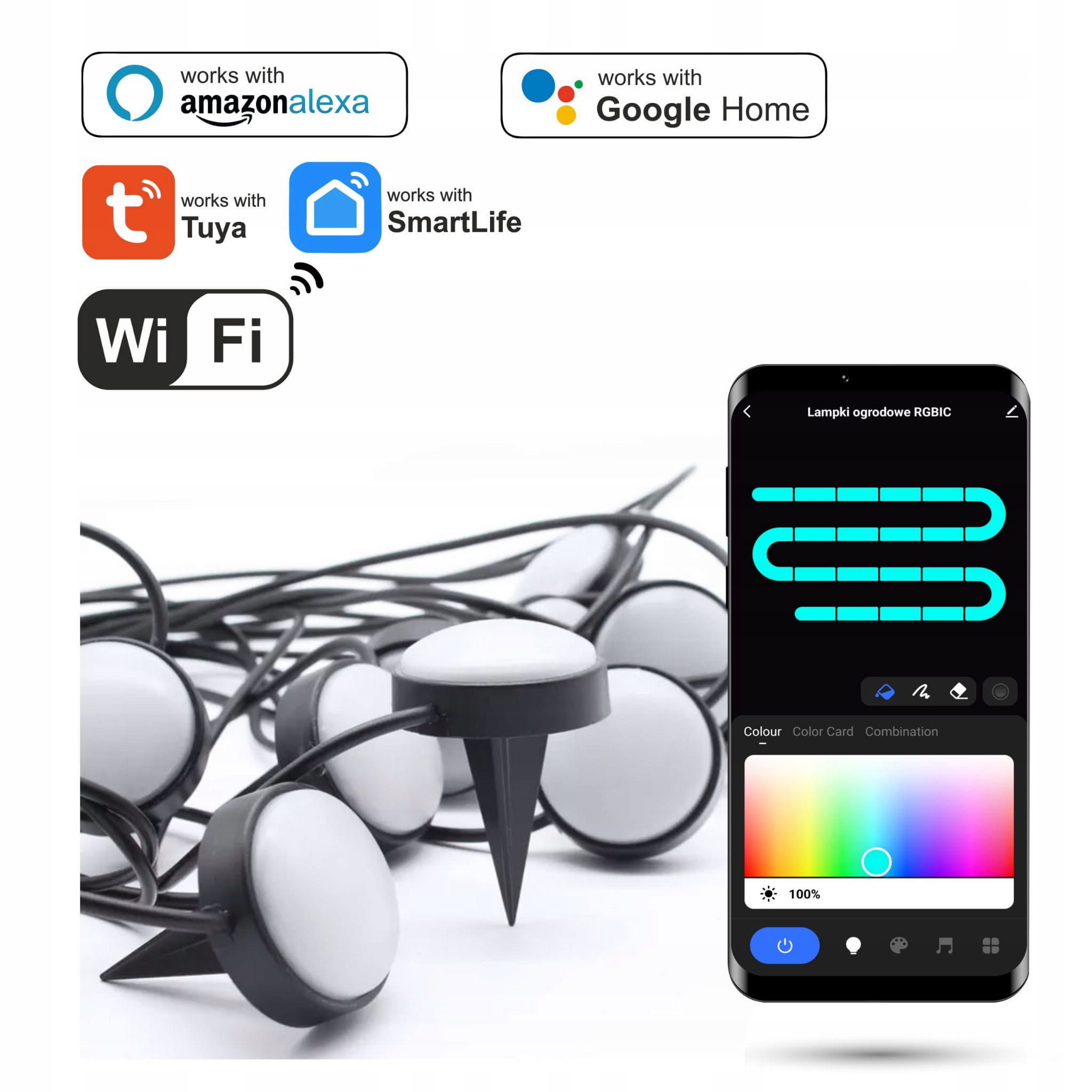 Zahradní světla Wifi Tuya Rgbic 15m zapichovací do země