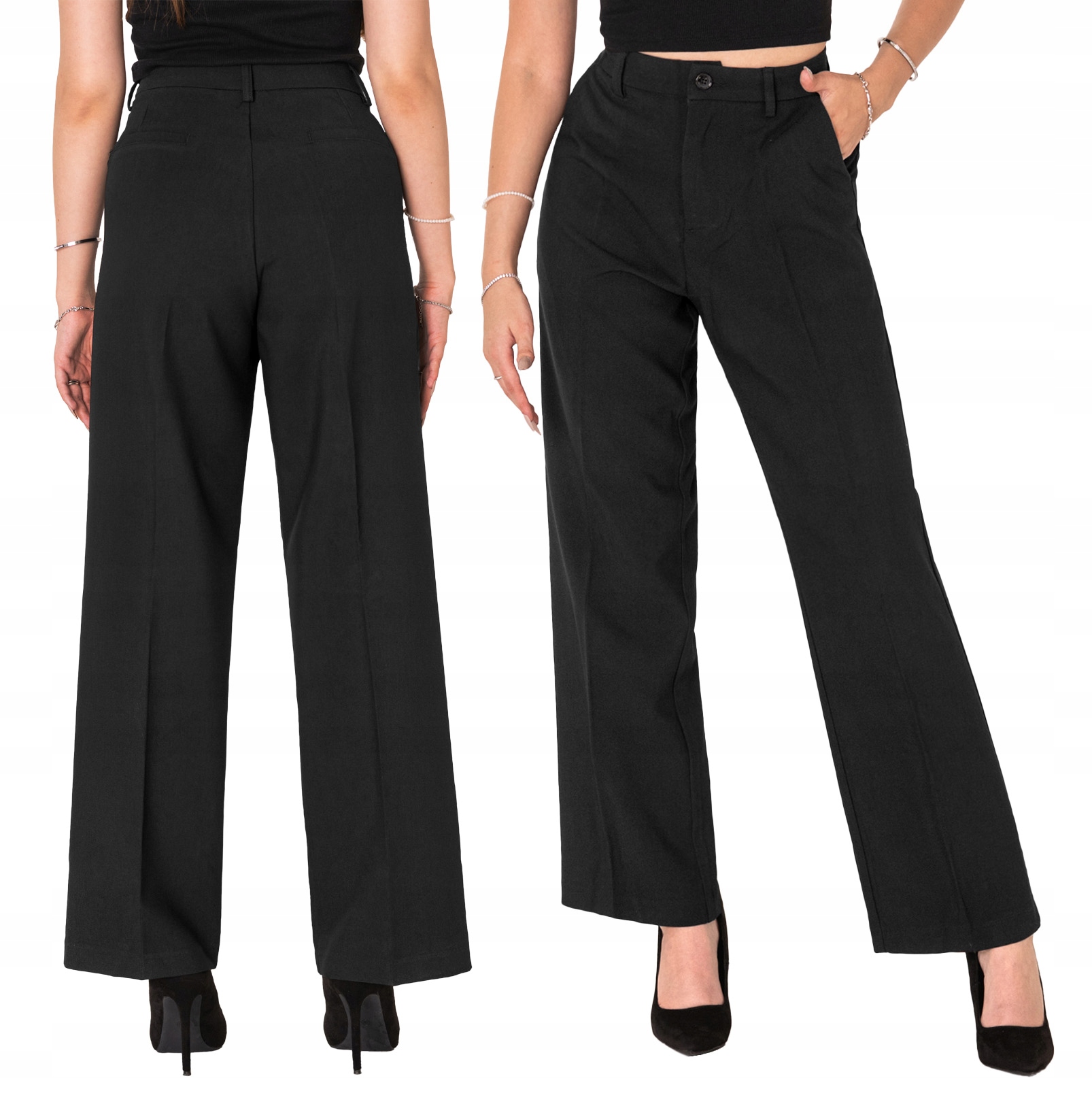 Spodnie Wizytowe Damskie z Szerokimi Luźnymi Nogawkami F1002 W40