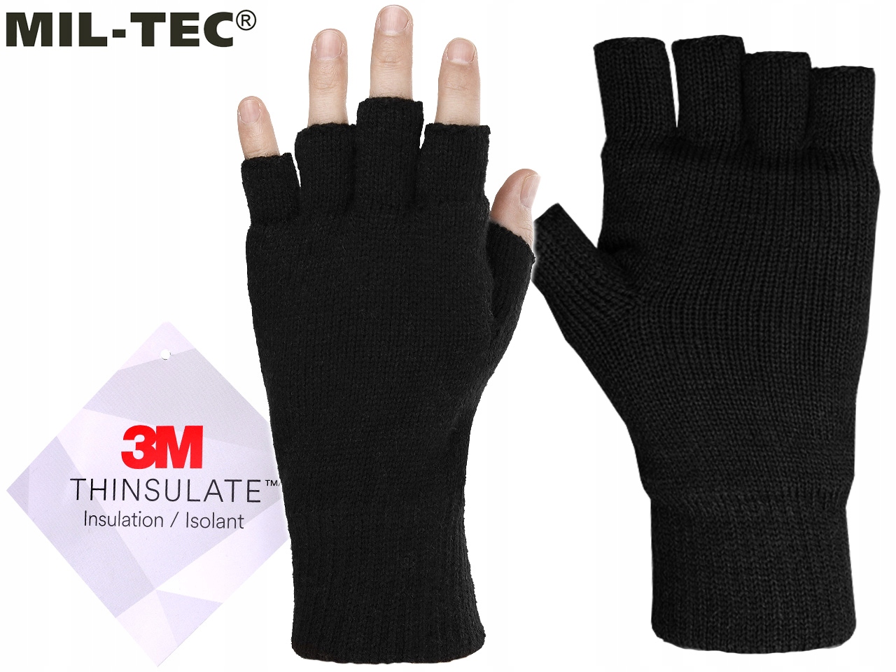RĘKAWICE RĘKAWICZKI ZIMOWE 3M BEZ PALCÓW CZARNE Marka Mil-Tec