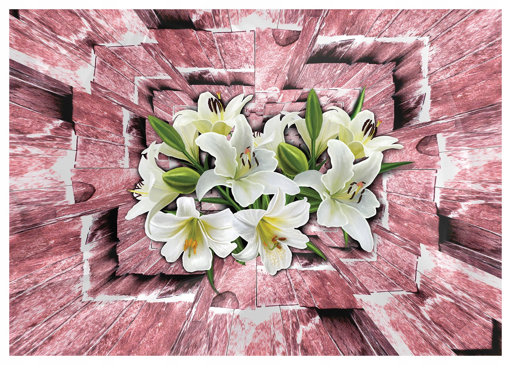 Fototapeta Lilie na pozadí dreva, moderný štýl a harmónia 312x219 lepidlo