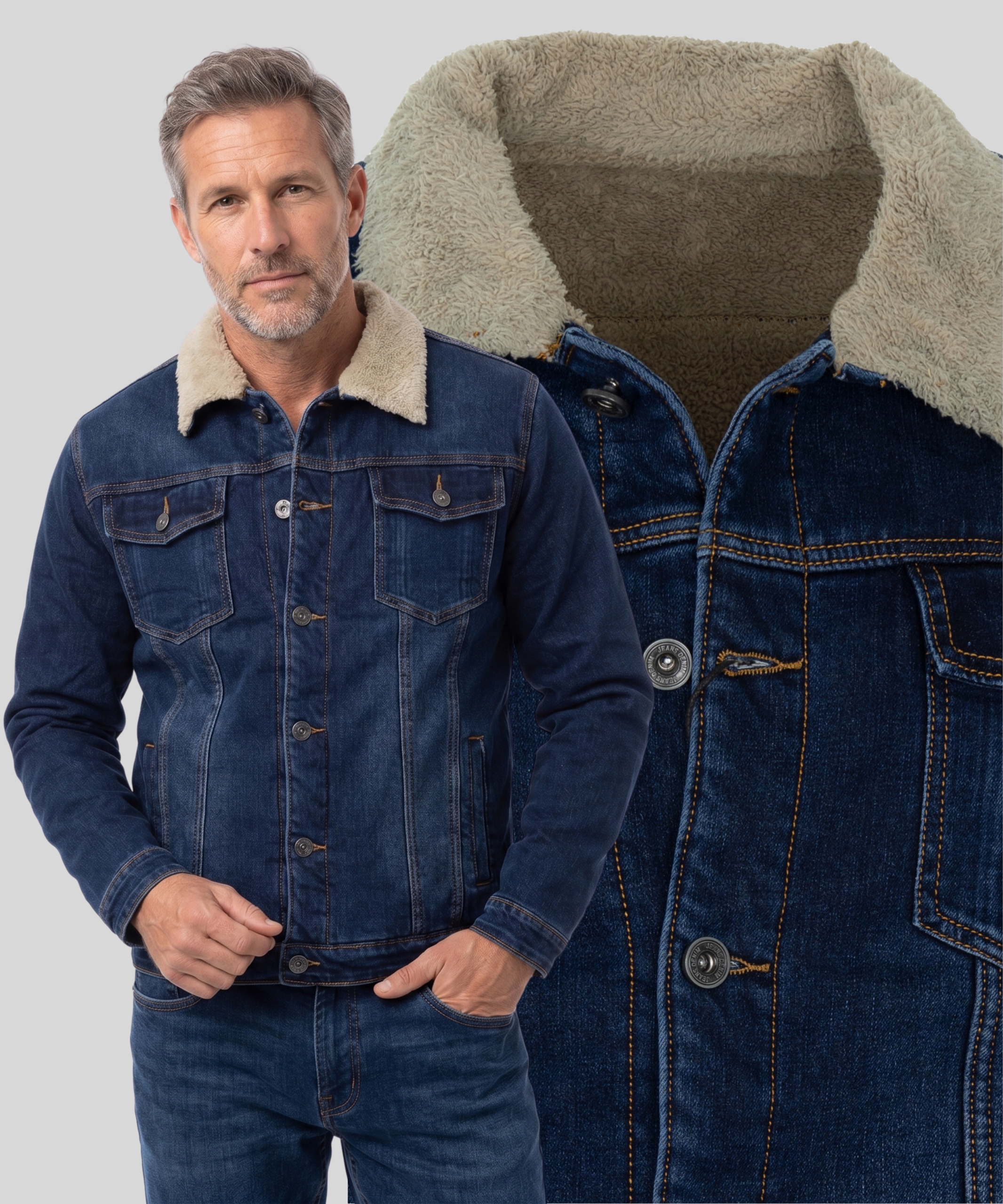 Kurtka Męska Bez Kaptura Jeansowa Katana Ocieplana Futerkiem Bawełna R. XXL