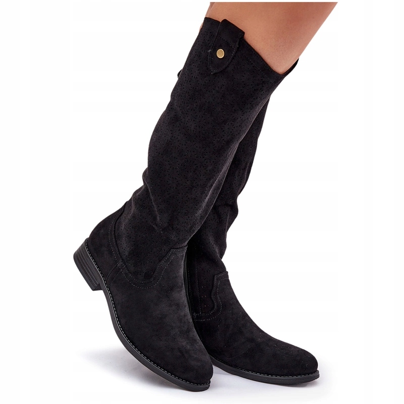 Dámské Ploché Kozačky S Ažurovým Vzorem S.barski HY51-062 Černé 37