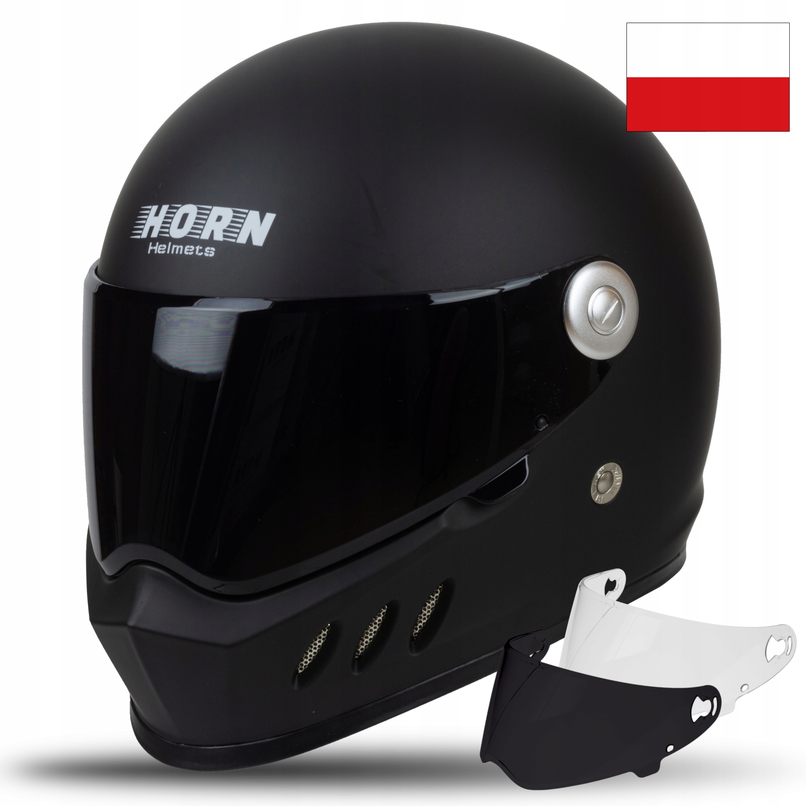 

New Horn Kask Motocyklowy Vintage Szyba Black L