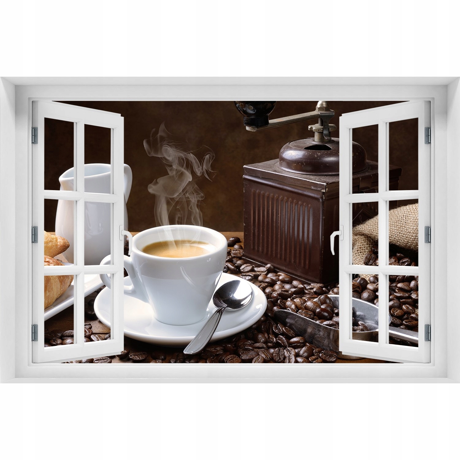 

Naklejka 3D Okno samoprzylepne Rogaliki i kawa