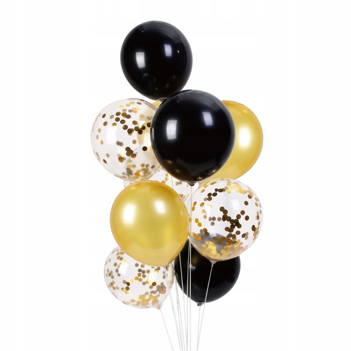 

Balony 30 cm złoto-czarne mix z konfetti 10szt