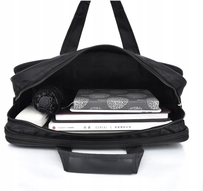 DUŻA TECZKA MĘSKA DAMSKA TORBA BIZNESOWA NA RAMIĘ LAPTOP CZARNA MOCNA PASEK Kolor Czarny