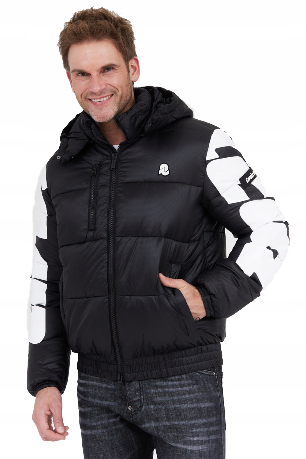 Invicta Černá péřová bunda s velkým logem velikosti L