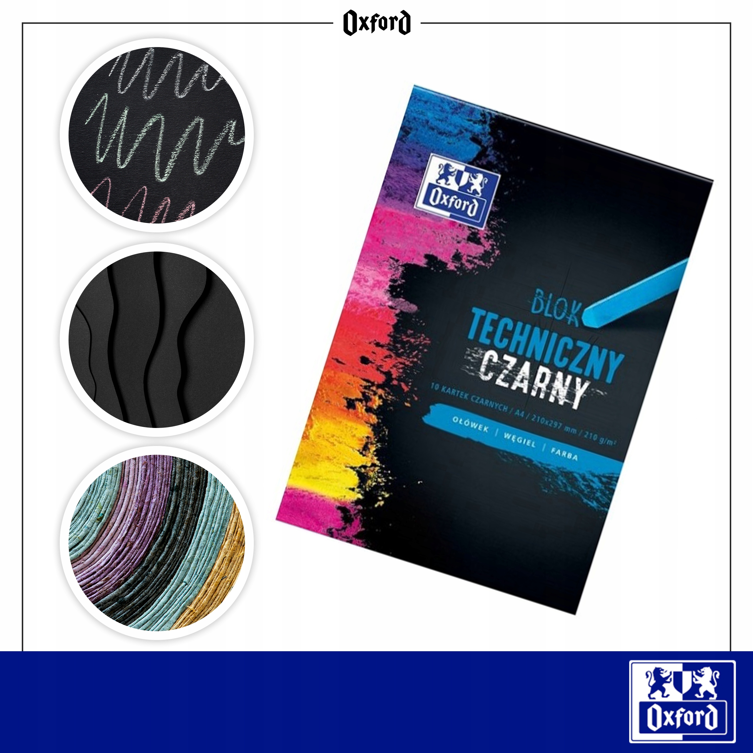BLOK TECHNICZNY OXFORD A4/10K CZARNY Kolor czarny