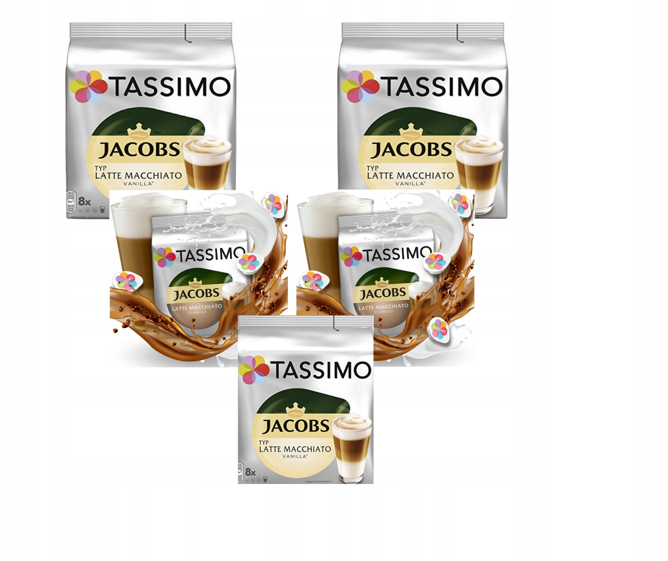 Zestaw Kapsułki Tassimo Latte Macchiato klasyczne i waniliowe 40 kaw