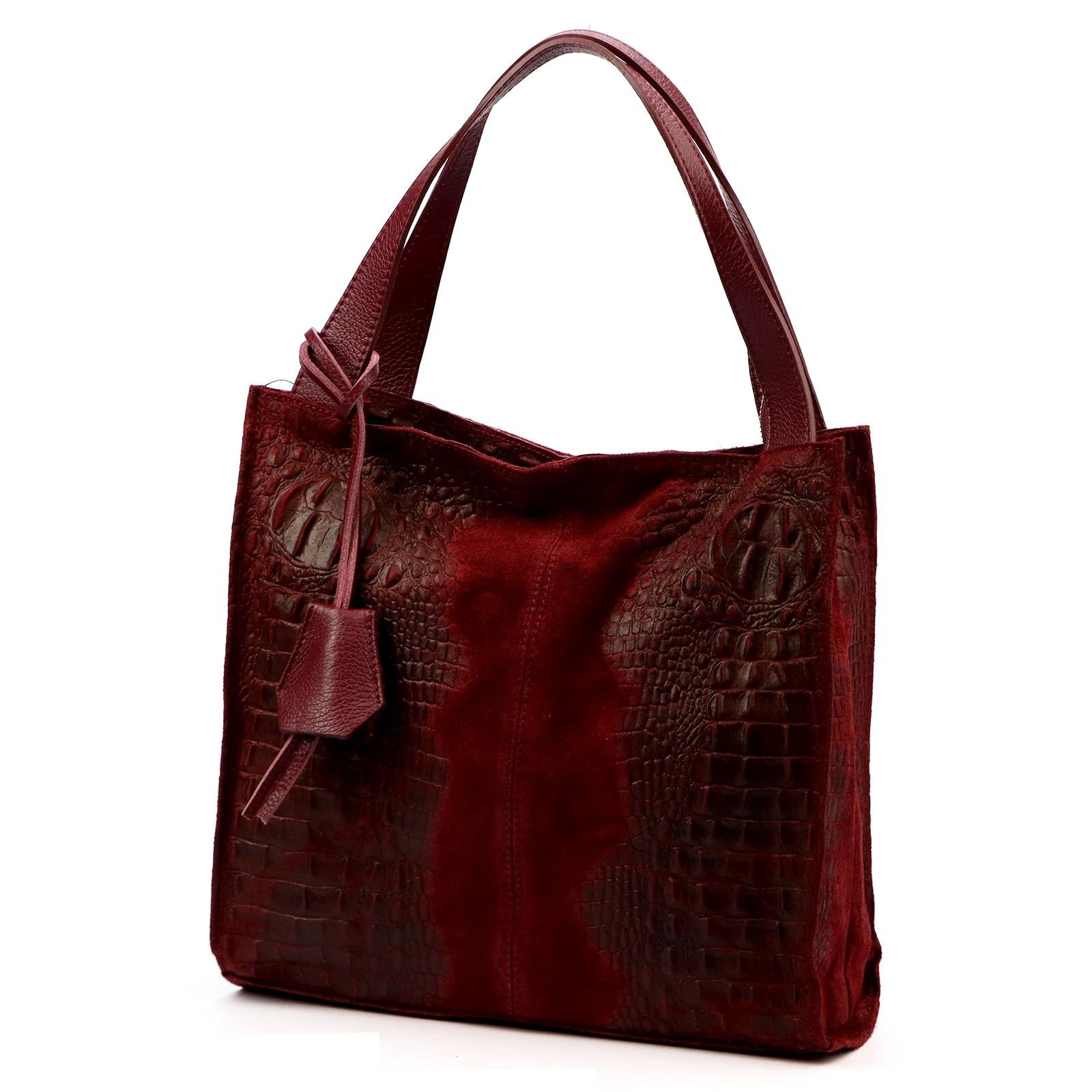 Dámská shopper kožená kabelka bordó A4 Luka Croco