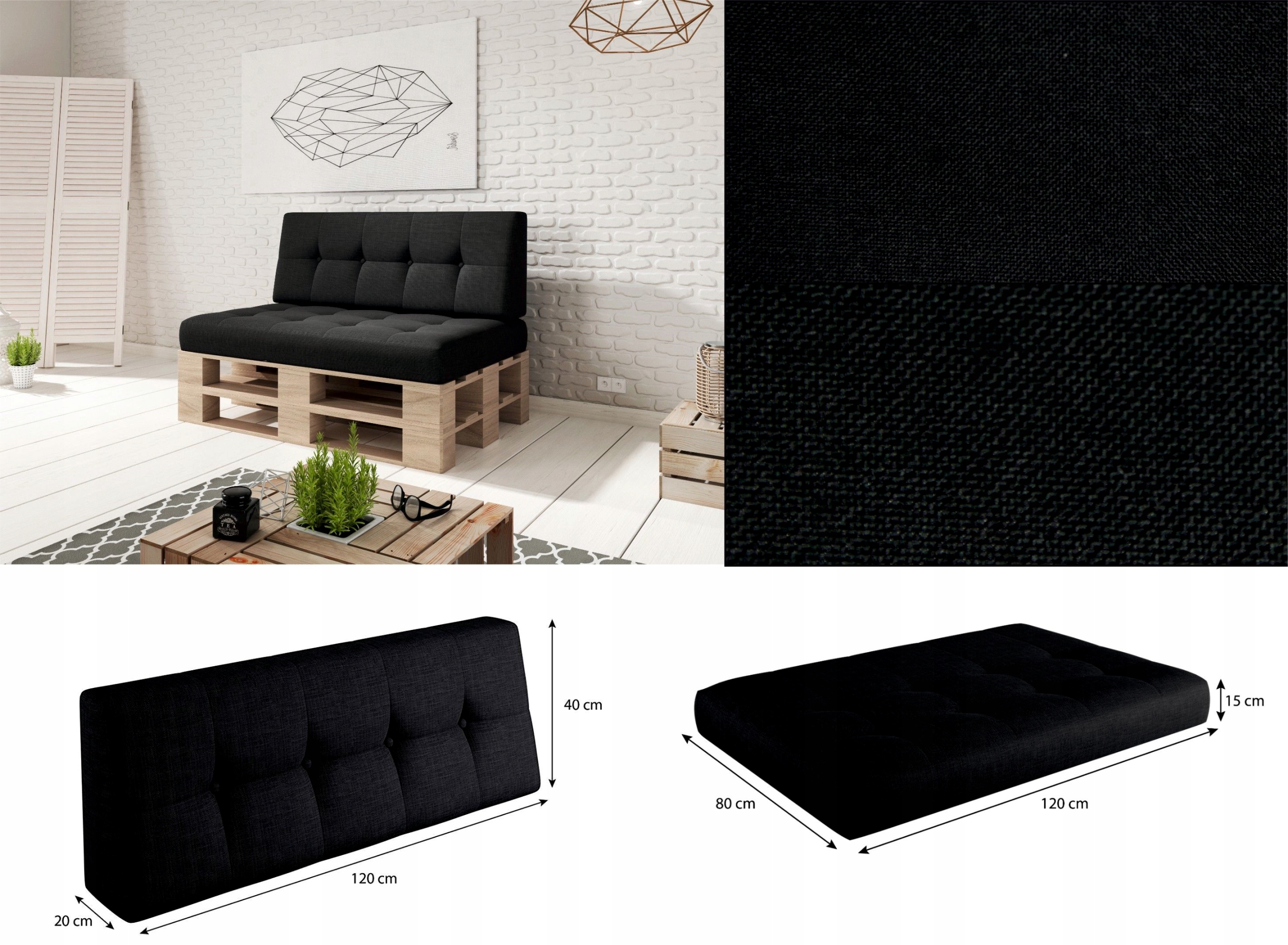 Komplet poduszek na palety (VERONA_ZESTAW 2_120x80+120x40) Grubość poduszki 20 cm