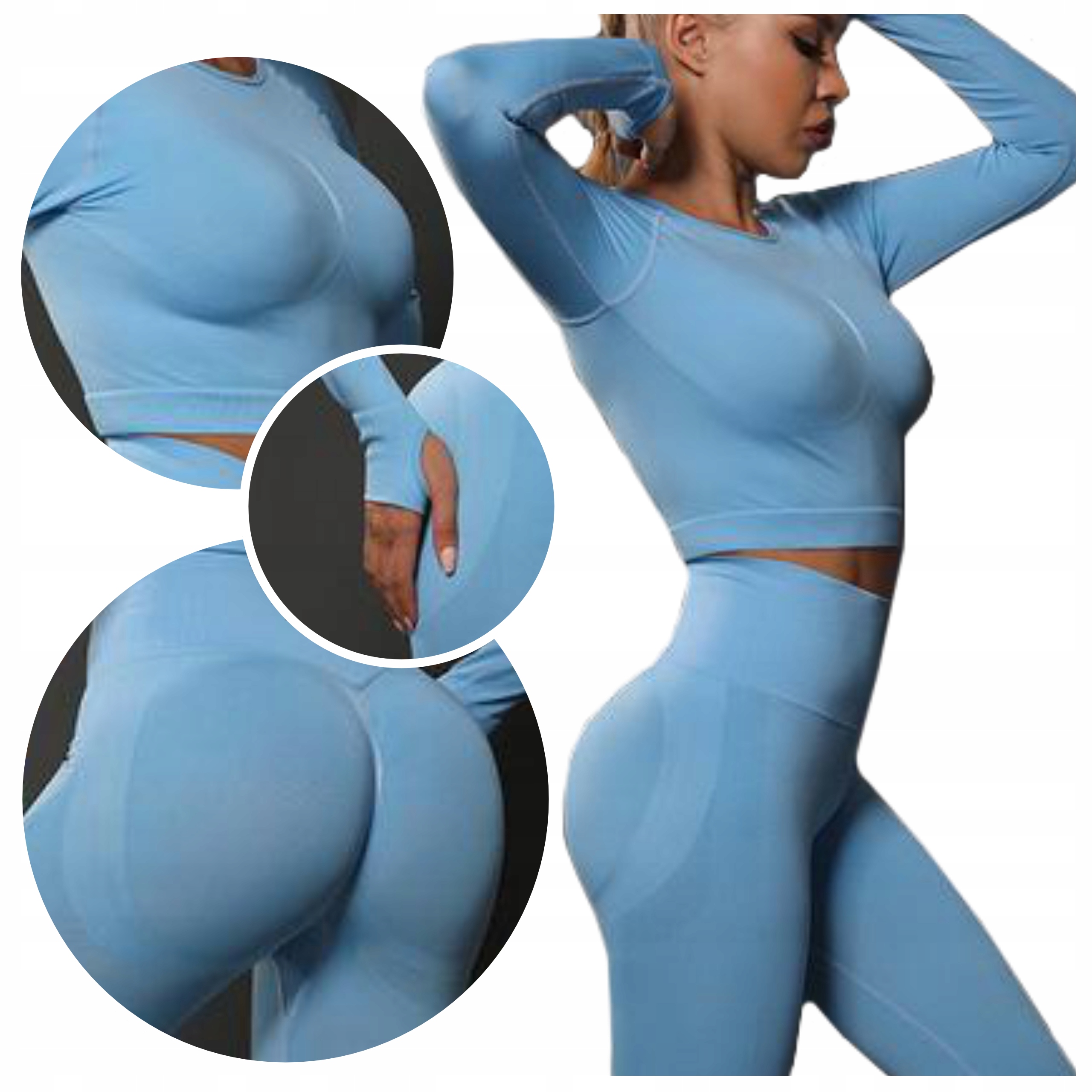 Komplet legginsy sportowe Push Up bezszwowe Top modelujące Wysoki Stan M