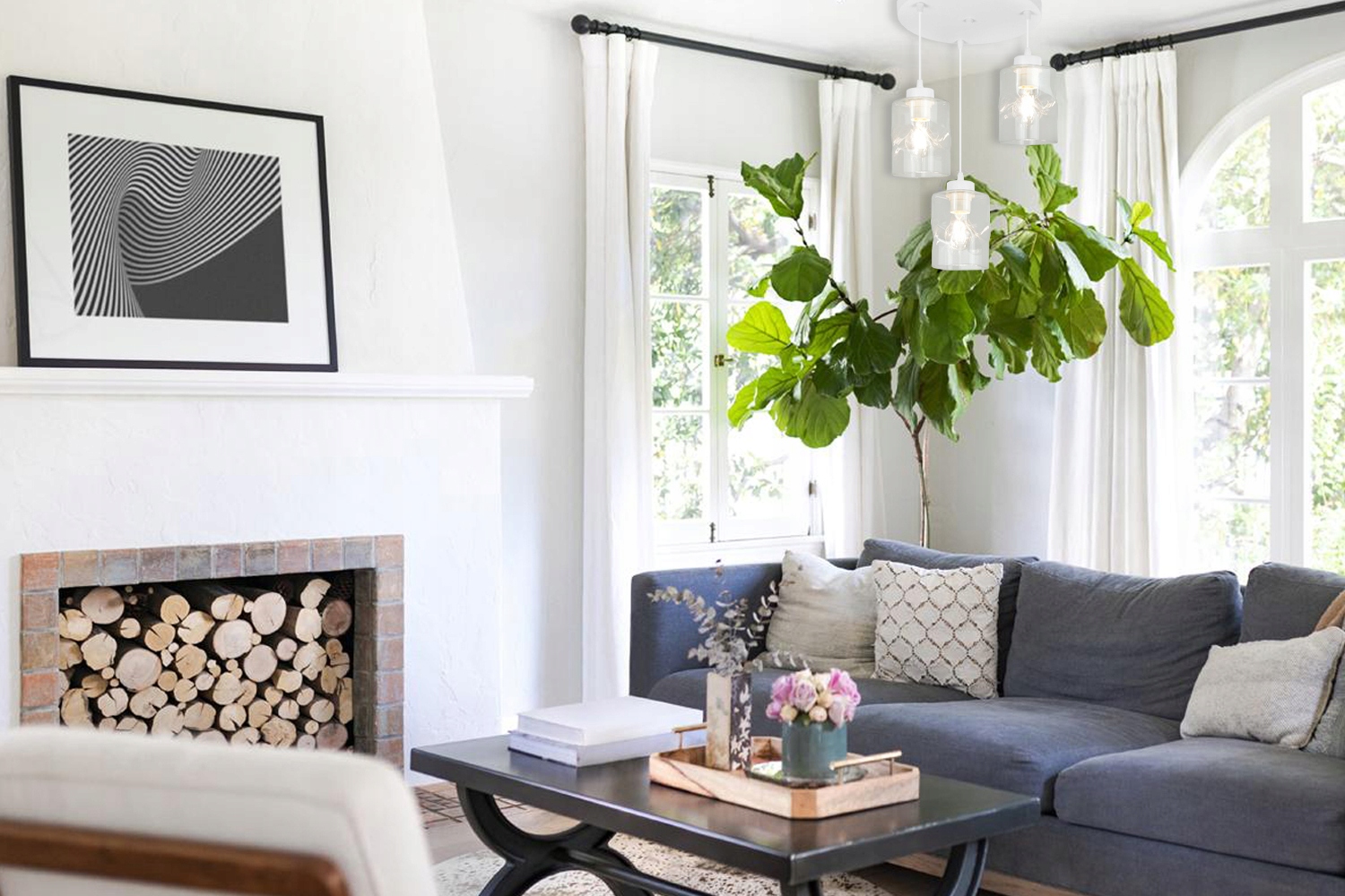 LAMPA WISZĄCA BIAŁA PLAFON SUFITOWY BEZBARWNY ŻYRANDOL SZKLANE KLOSZE LED Marka Moderno