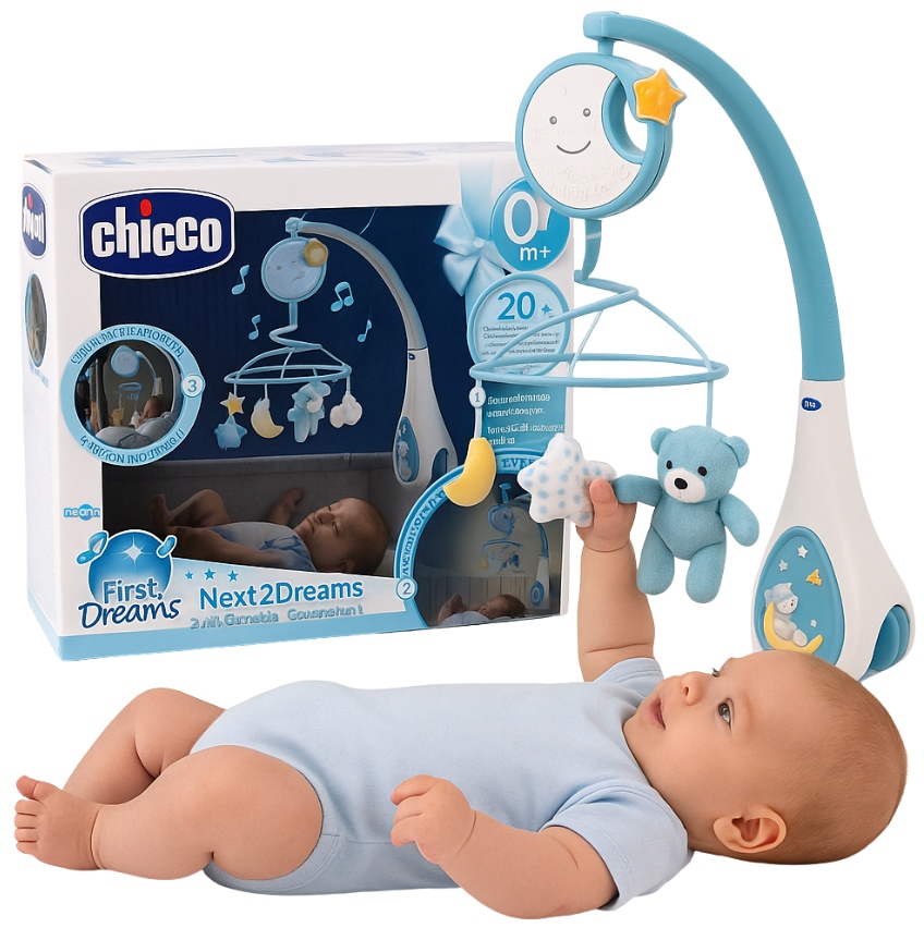 Chicco Next2Dreams Next2Me karuzela na łóżeczko lampka szumi niebieska-Zdjęcie-0