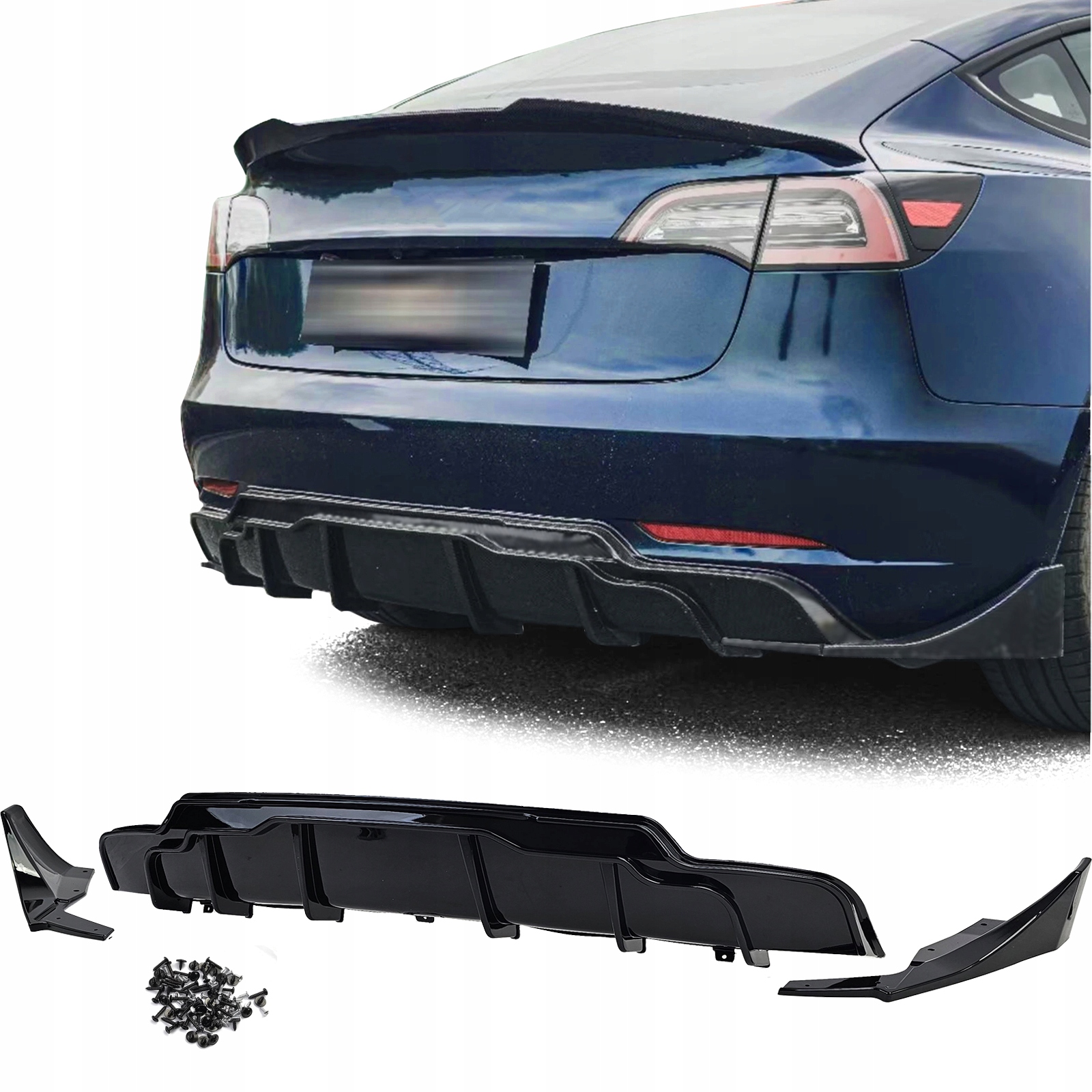 DYFUZOR ZDERZAK SPOILER TESLA MODEL 3 2017-2023 BLACK