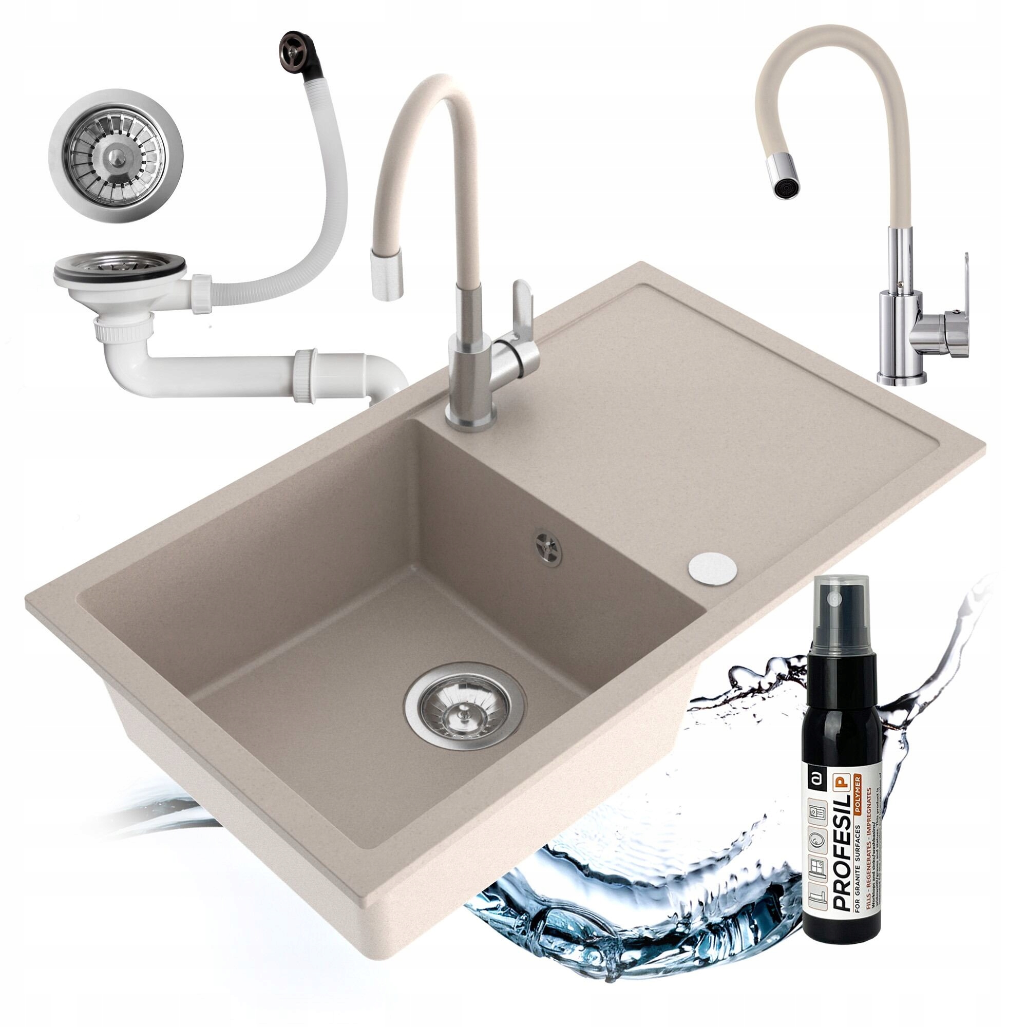 Jednokomorový Drez Alpha Granitový Sifónový Set, Flexibilná Batéria