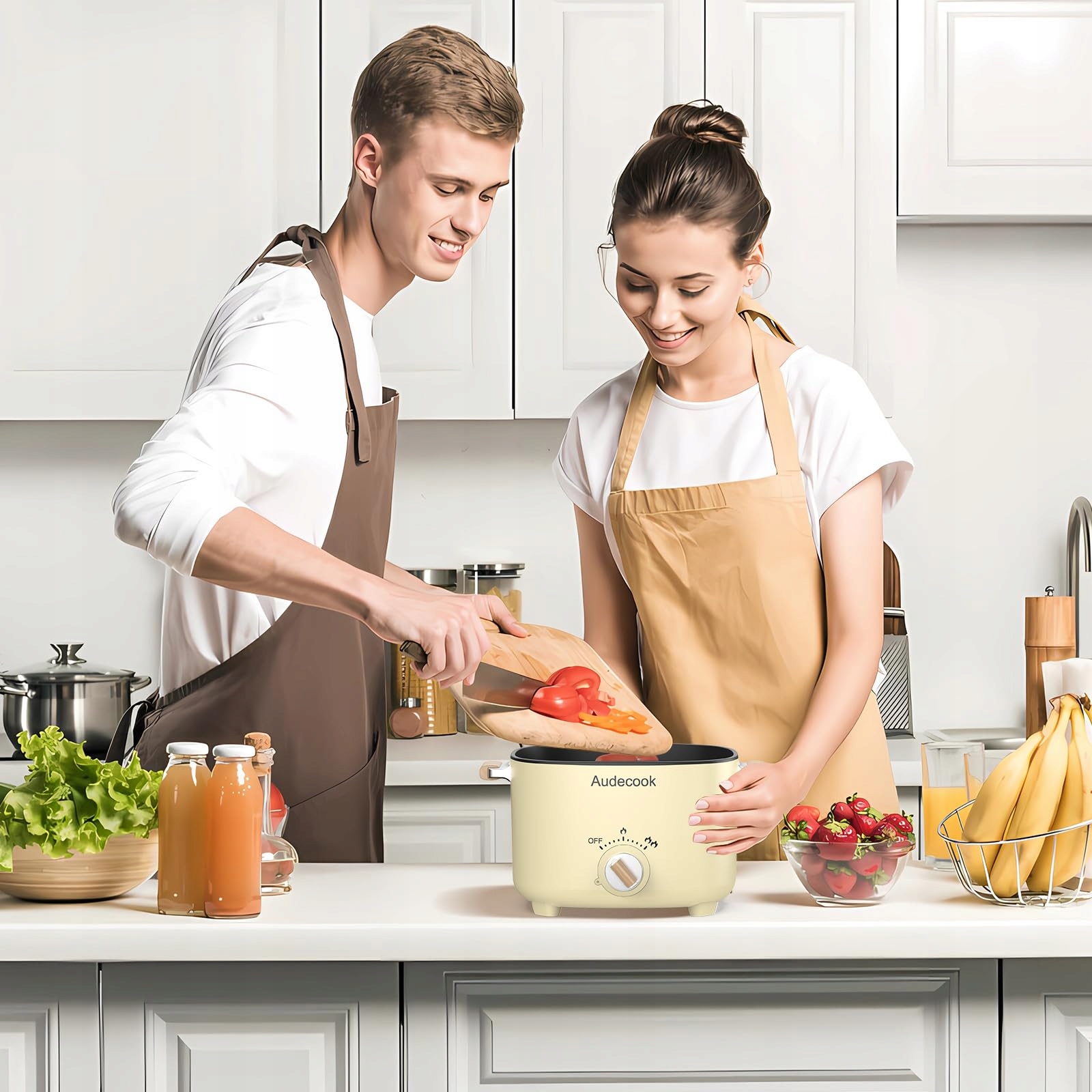 AUDECOOK Elektryczny Garnek 2,5L Przenośny Multicooker dla 1-3 Osób Beżowy — miniatura 7