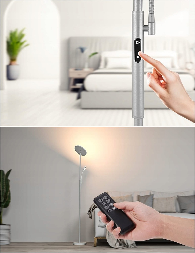 Szara Lampa Stojąca Podłogowa 175CM 30W+5W Z pilotem, ściemnialna Kod producenta HCD#AED0405