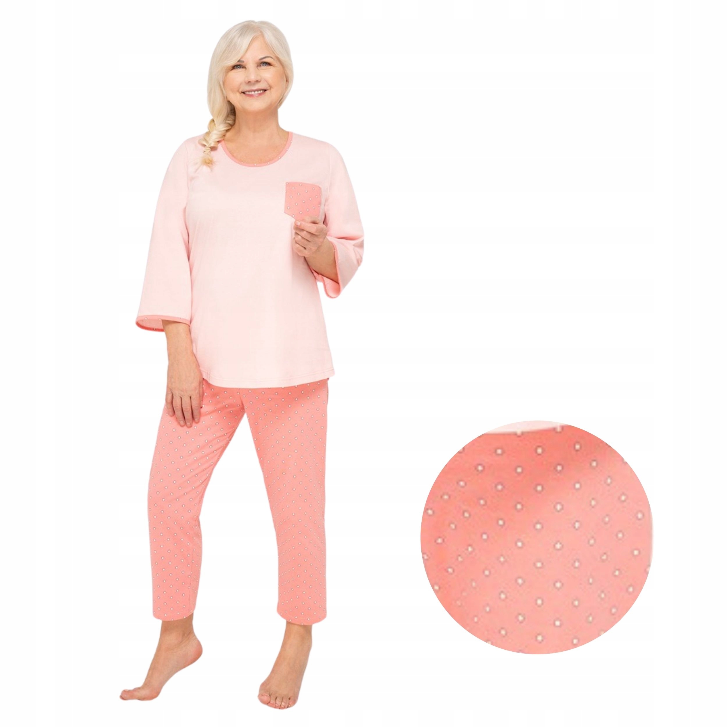 Piżama Damska L Długa Długi Rękaw Bawełniana Delikatna Kobieca