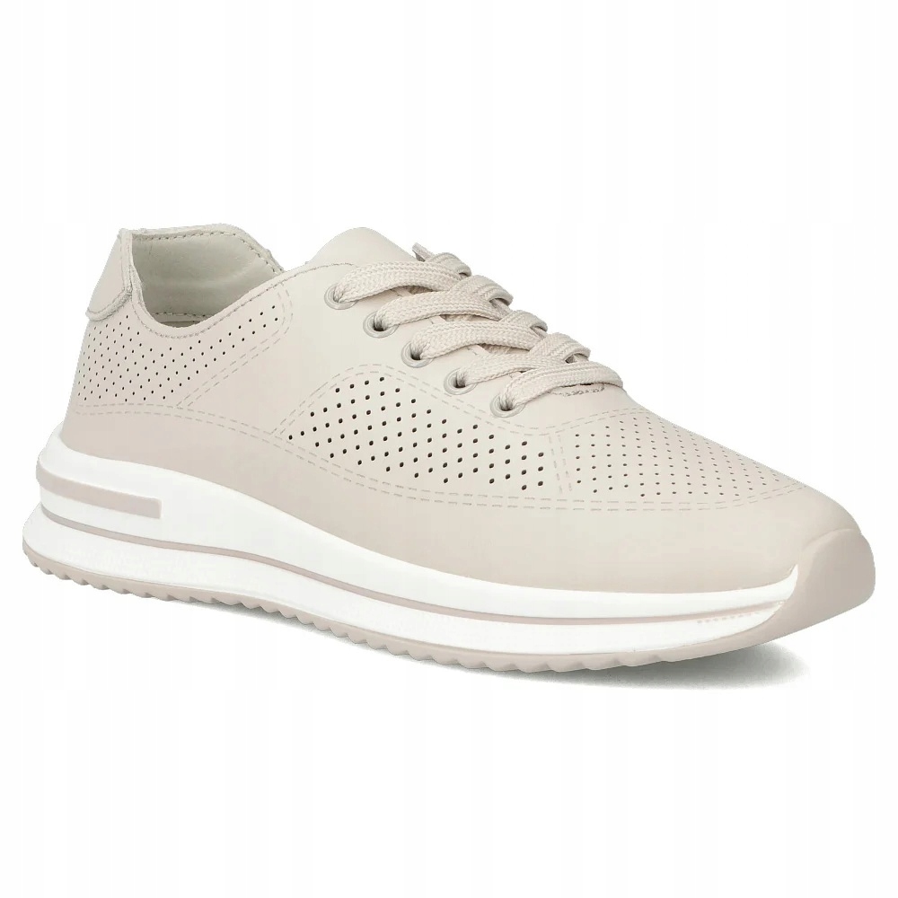 półbuty damskie Skórzane Ażurowe sportowe Beżowe sneakersy trampki DP7608