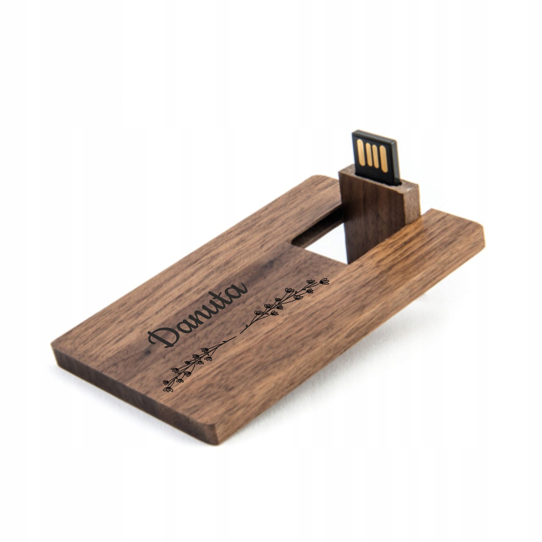 Pendrive 32 Gb Usb 2.0 Karta drewniana Orzech Grawer Z Imieniem Na Preznt