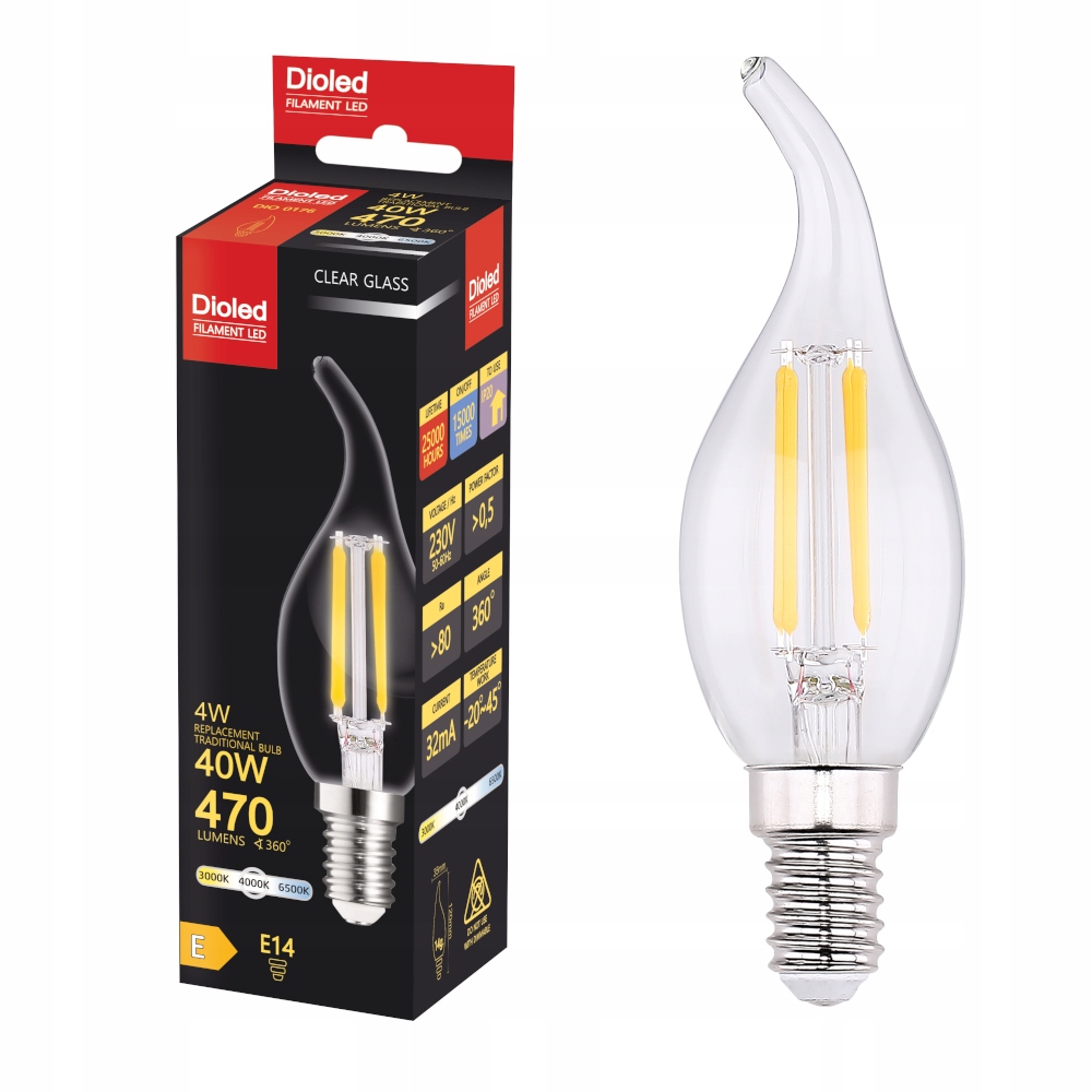 

Żarówka Led E14 4W 470lm 4000K filament płomień