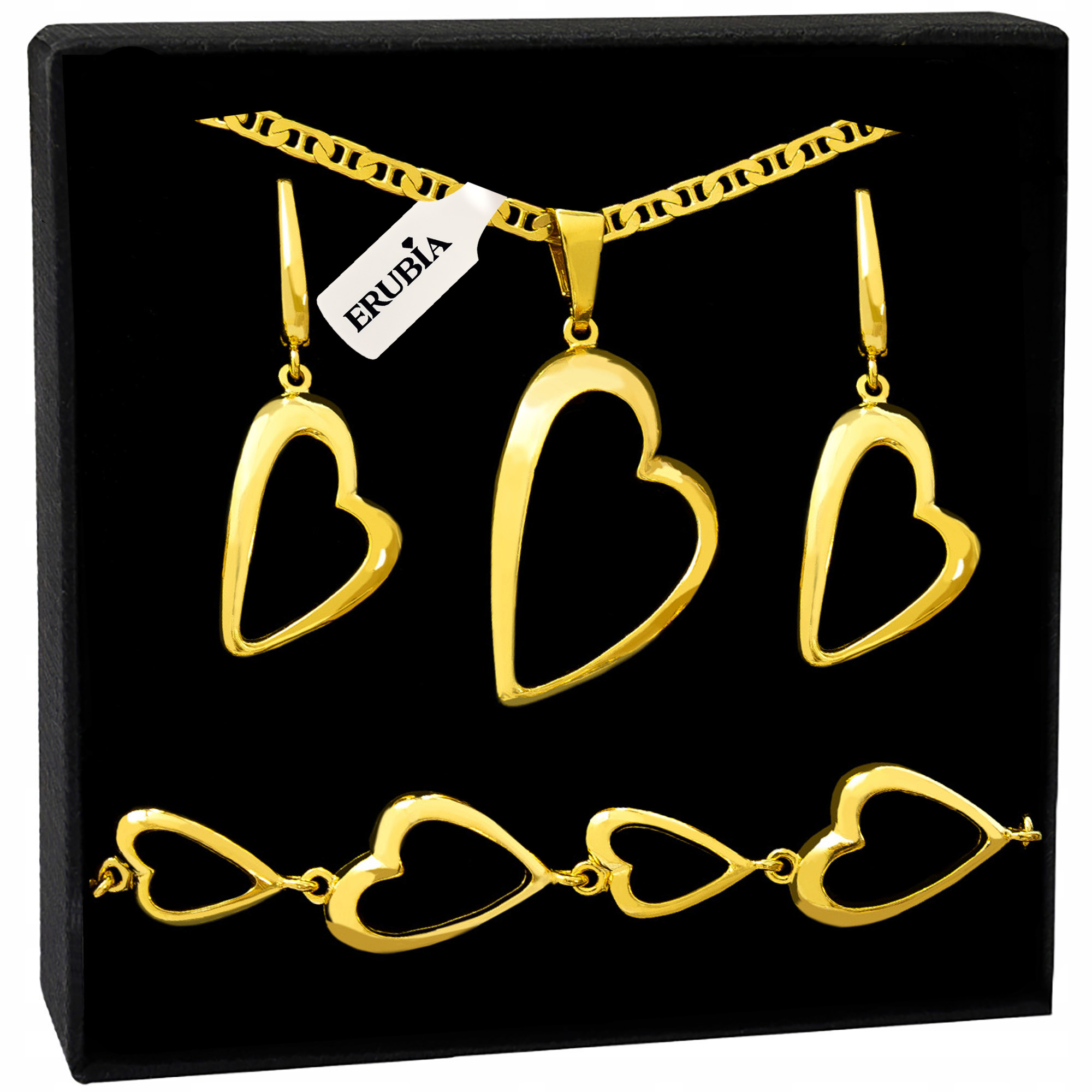 Sada Šperků Stříbro Pozlacený Náhrdelník 925 14K Náramek Srdce 50 CM