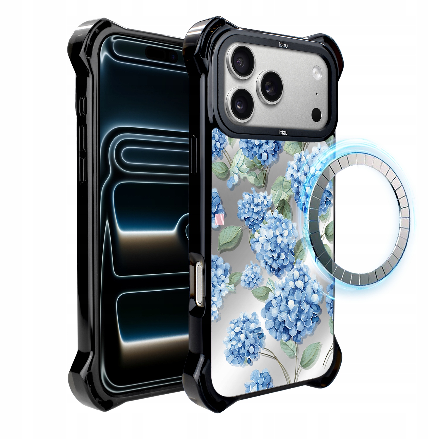 Pouzdro pro iPhone 17 Pro Ibizu DropGuard Ultra s MagSafe, safírová hortenzie