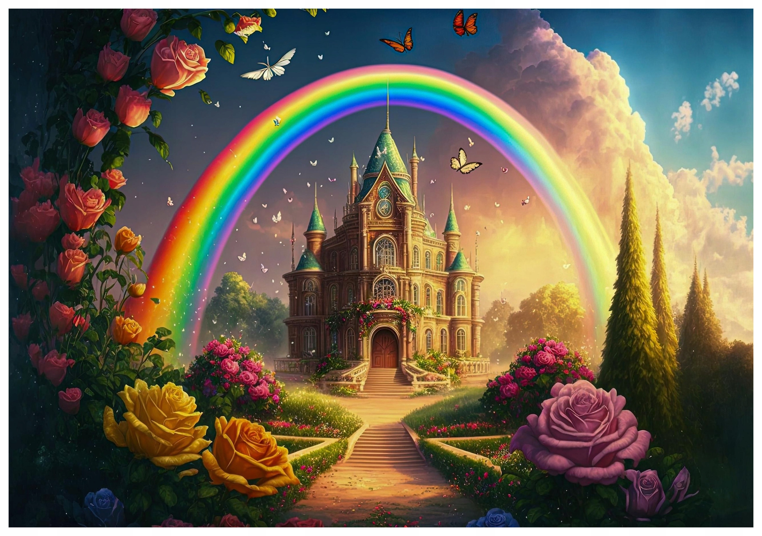 Fototapeta Zámek snů Duha Růže Květiny do dětského pokoje 300x210 lepidlo