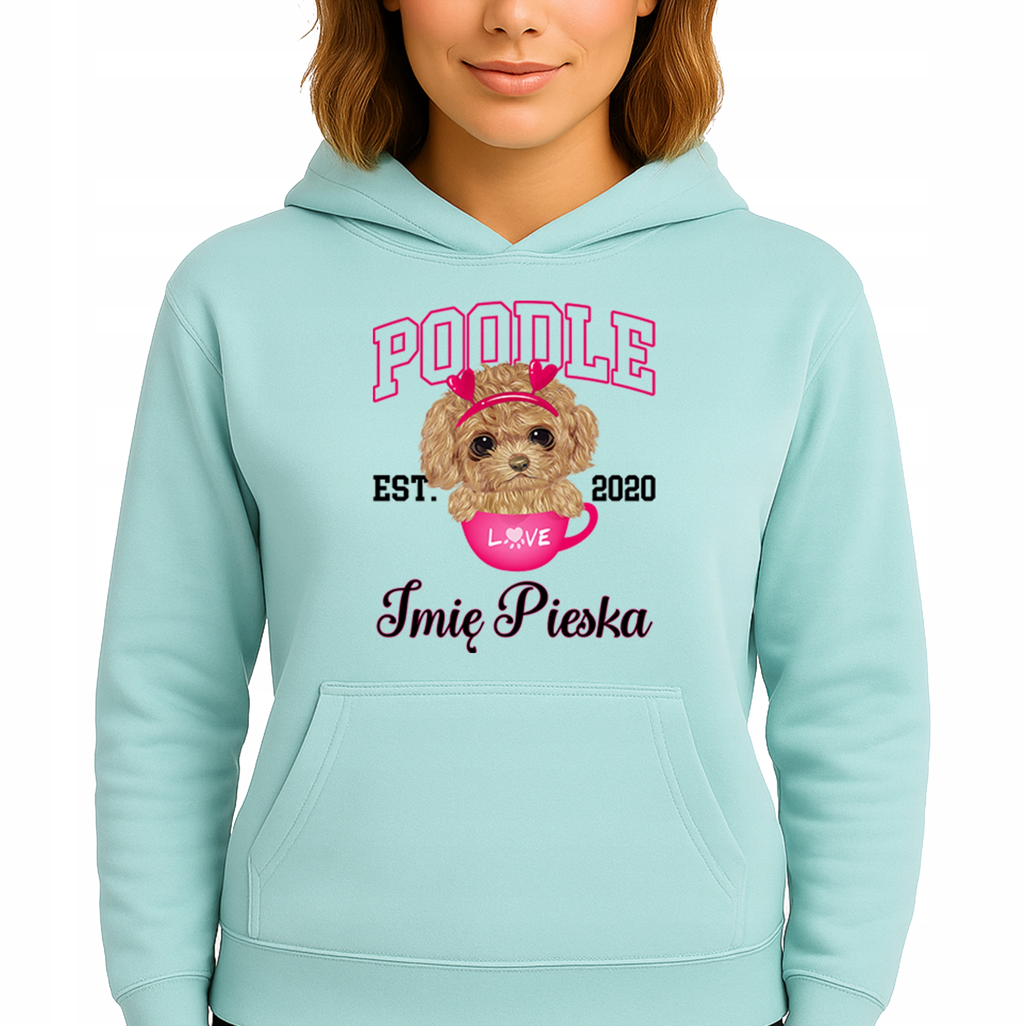 Mikina S Kapucí Mátová bavlněná mikina Módní Poodle Jméno pejska Vel M