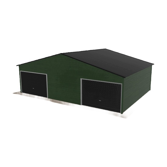 Plechová garáž 9x6.5 m, dvoupolohová, dvoupolohová, zelená