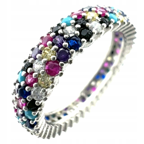 Stříbrný prsten s prstýnek a barevnými zirkony Zkouška 925