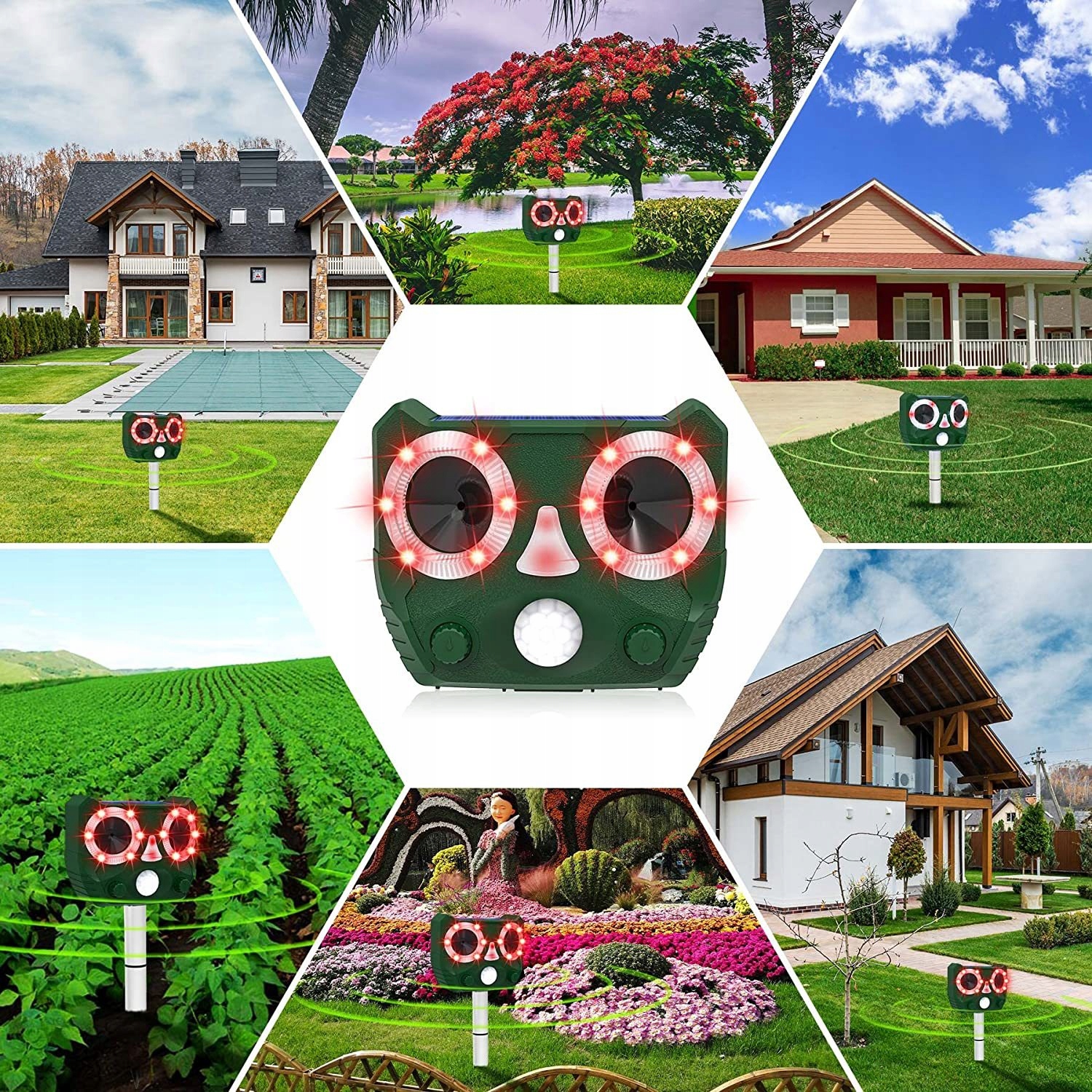 ODSTRASZACZ ZWIERZĄT SOLARNY ULTRADZWIĘKOWY LAMPA LED ZWALCZANIE OWADÓW EAN (GTIN) 6931188222578