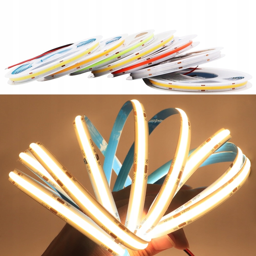 MOCNA Taśma LED COB 1 METR 12V NEON LINIA ZŁOTA Marka AKB-Poland