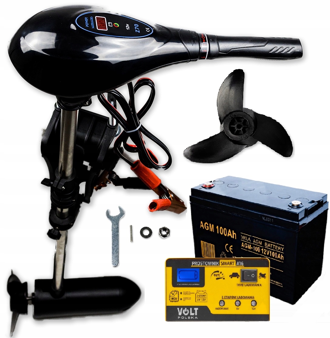 Silnik elektryczny zaburtowy łodzi pontonu akumulator ład Zefir 75 lbs 900W