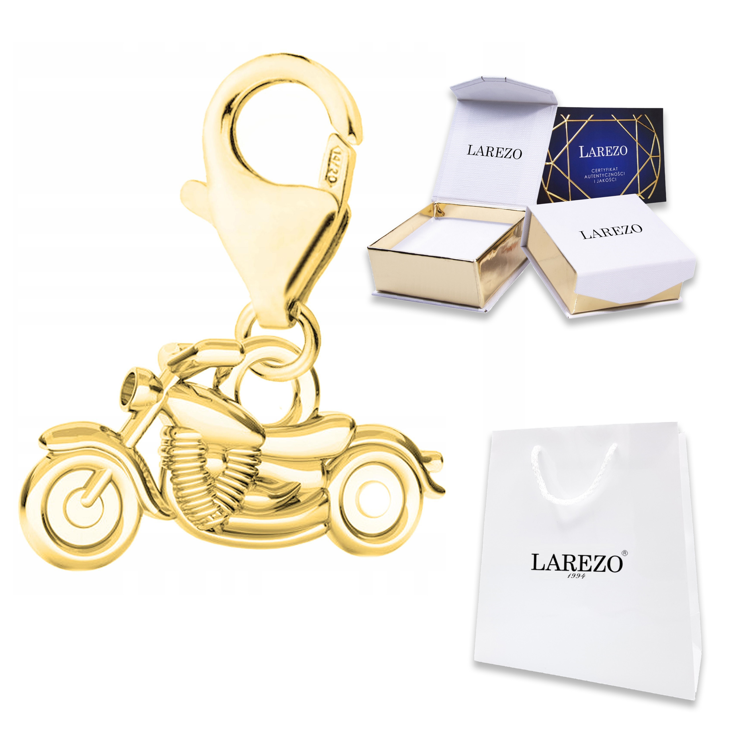 Zlatý závěsný přívěsek s motorkou Motocykl Harley Stříbro 925