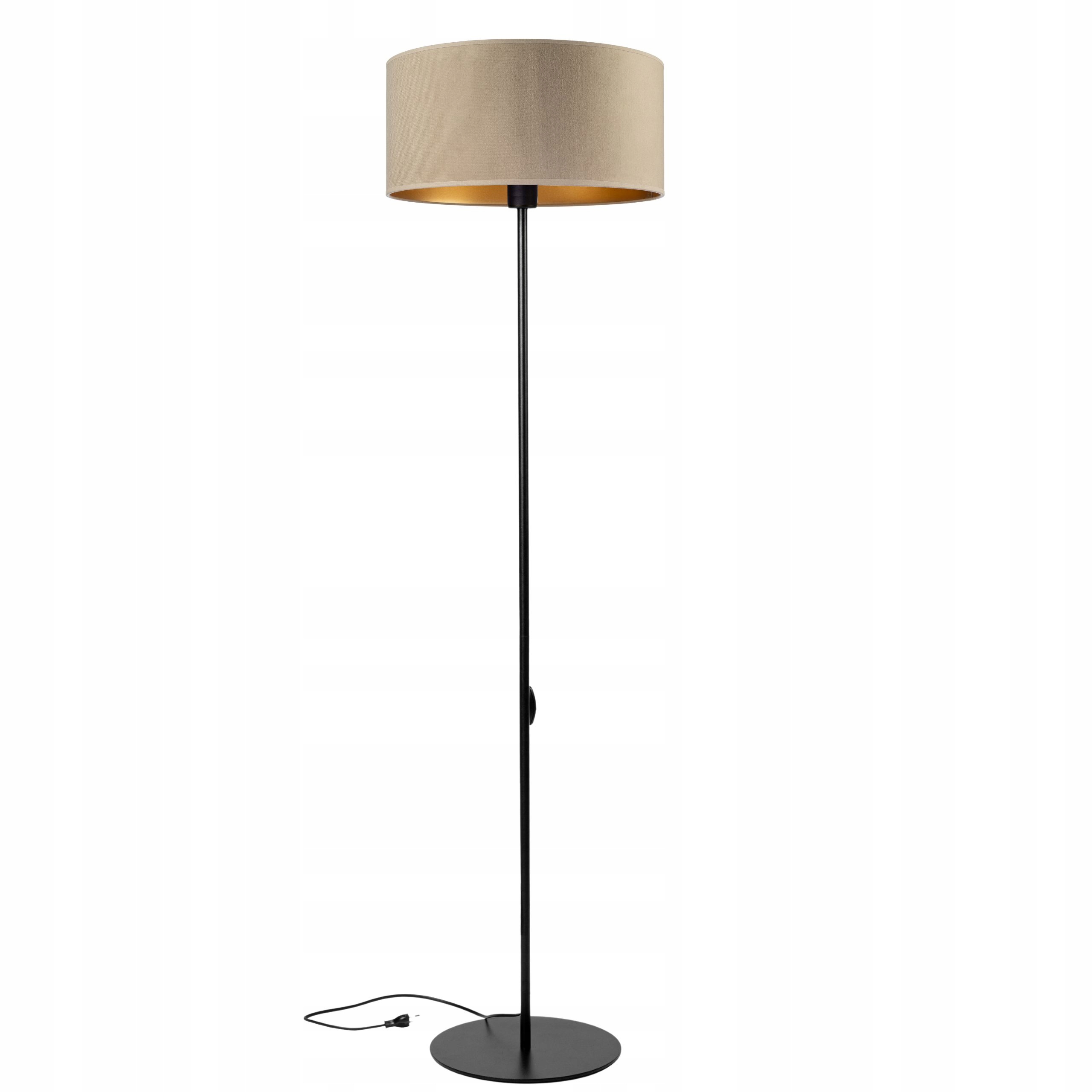Lampa stojąca podłogowa Industrialna Loft Abażur Welur cappuccino złoty