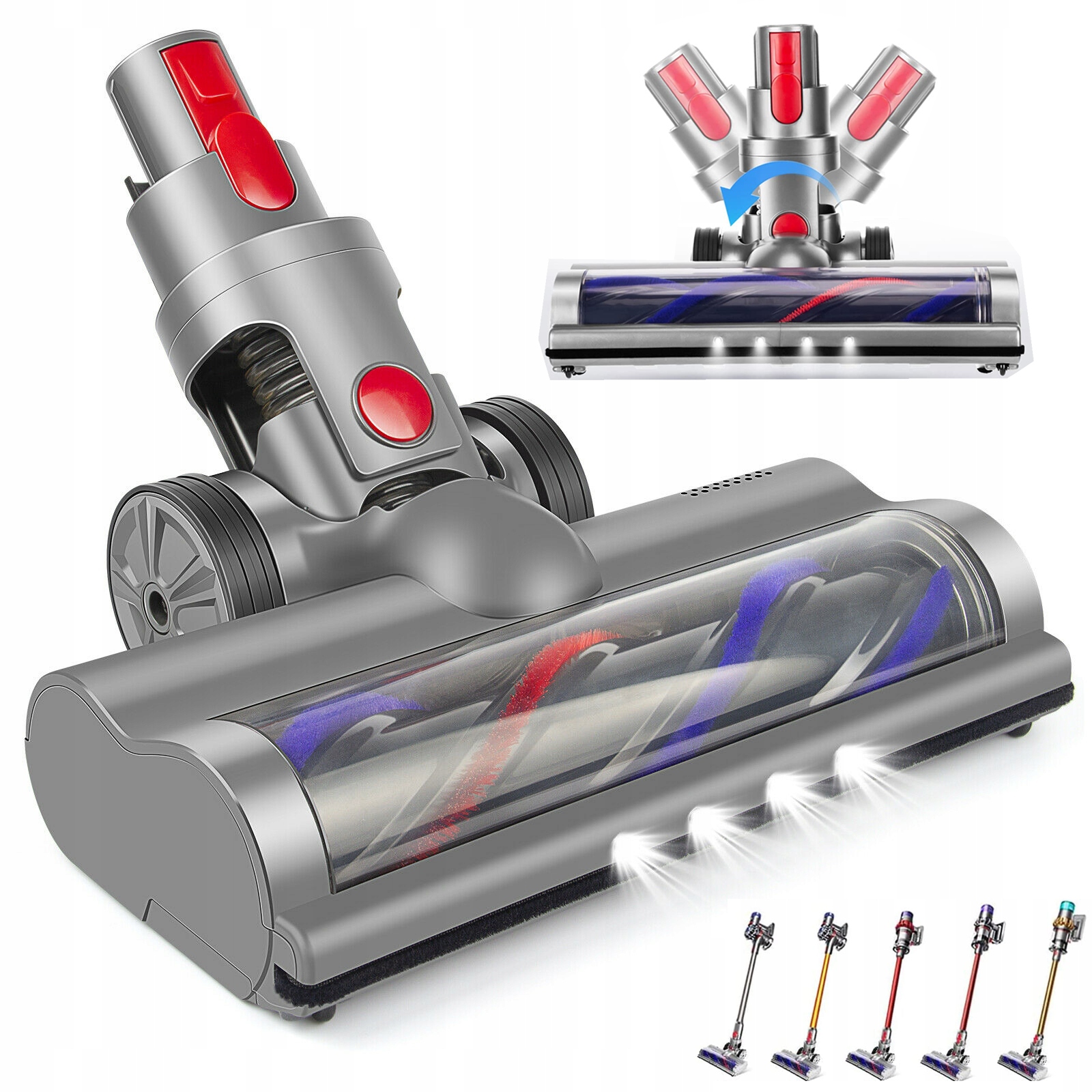 Válcový Podlahový Kartáč Pro Dyson V7/V8/V10/V11, Rotační, Odstranitelný Ze 4 Led