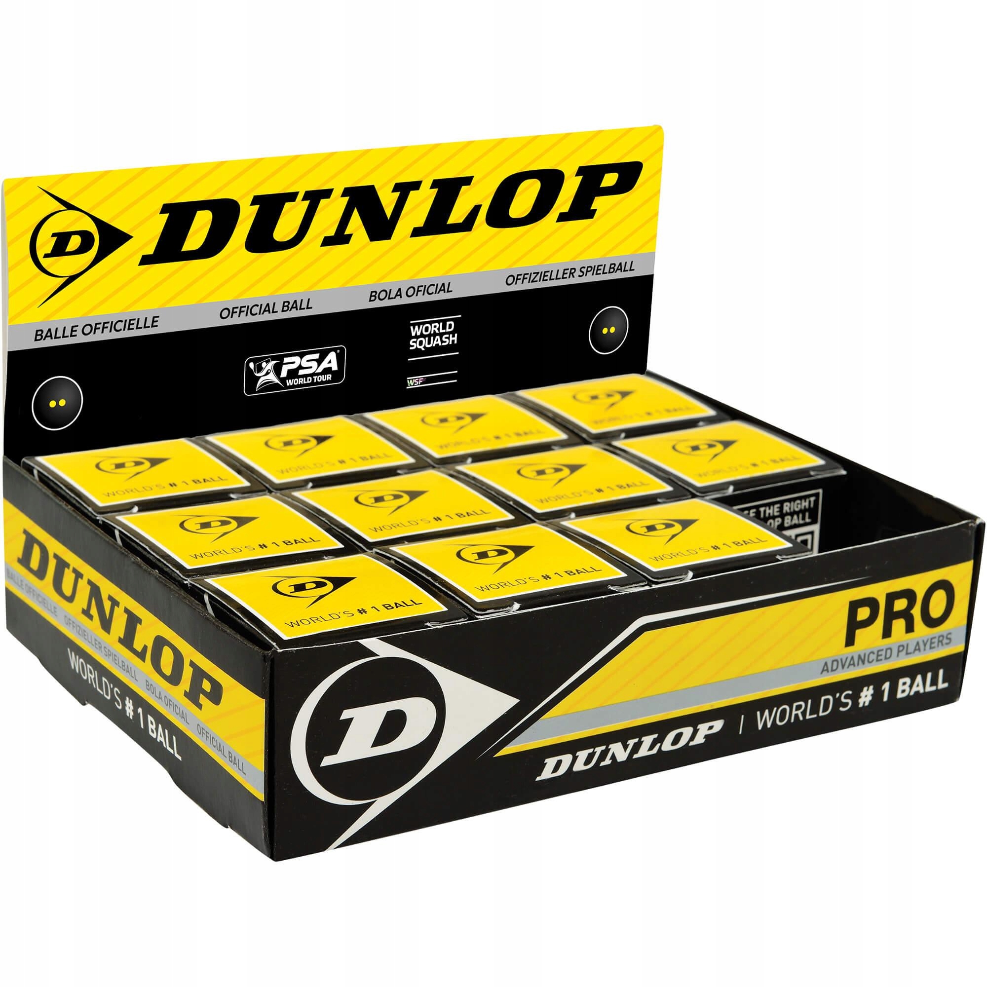 Мячи для сквоша Dunlop Pro (2 желтые точки) 12 шт.
