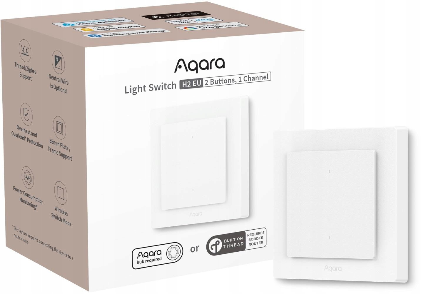 Aqara Light Switch H2 Eu přepínač 2 tlačítka 1 kanál offline WS-K07D