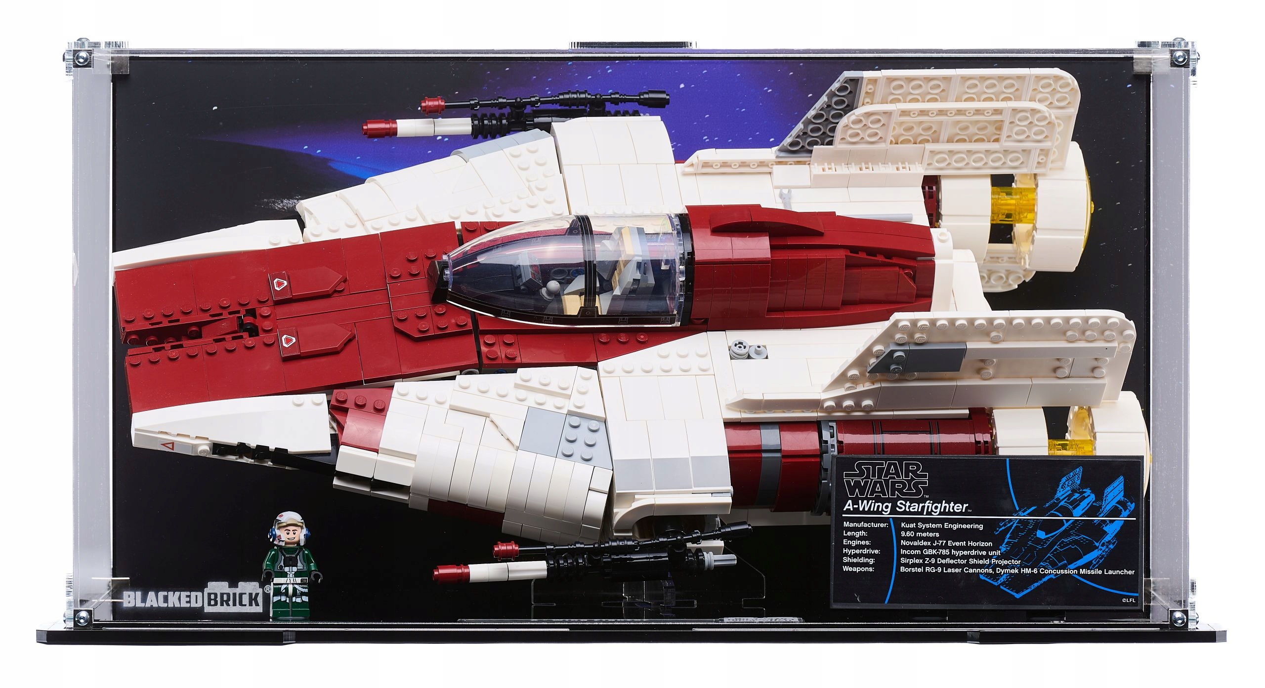 Vitrína s pozadím Blacked Brick pre Lego 75275 Star Wars Stíhačka A-wing
