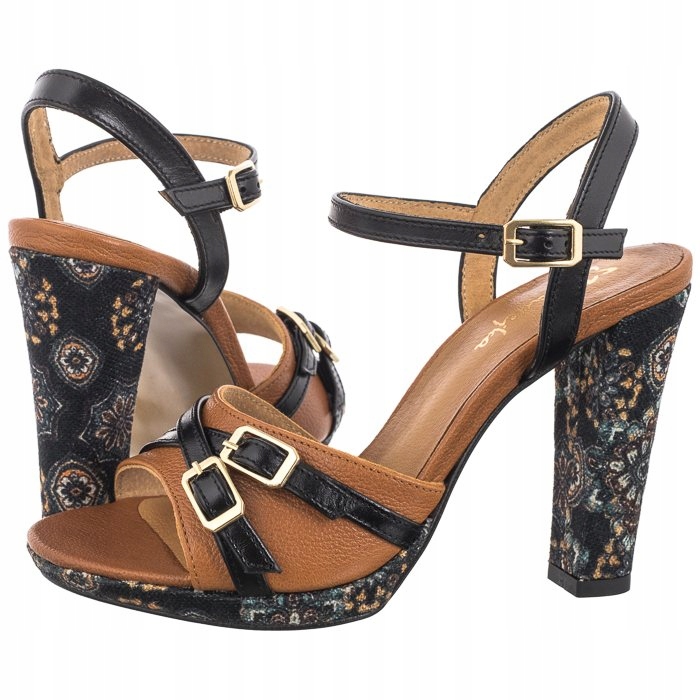 Boty Sandály Kožené na podpatku Maciejka Rudé/Černé 06564-29 Hnědé